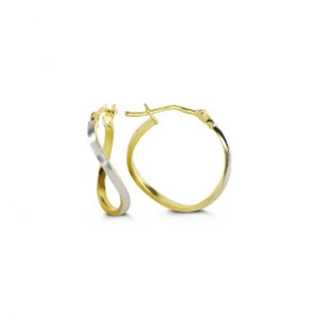 10K Two Tone Gold Square Tube Twist Hoop Earrings