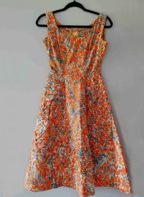 1950s Orange Floral Dress - XS & Petite