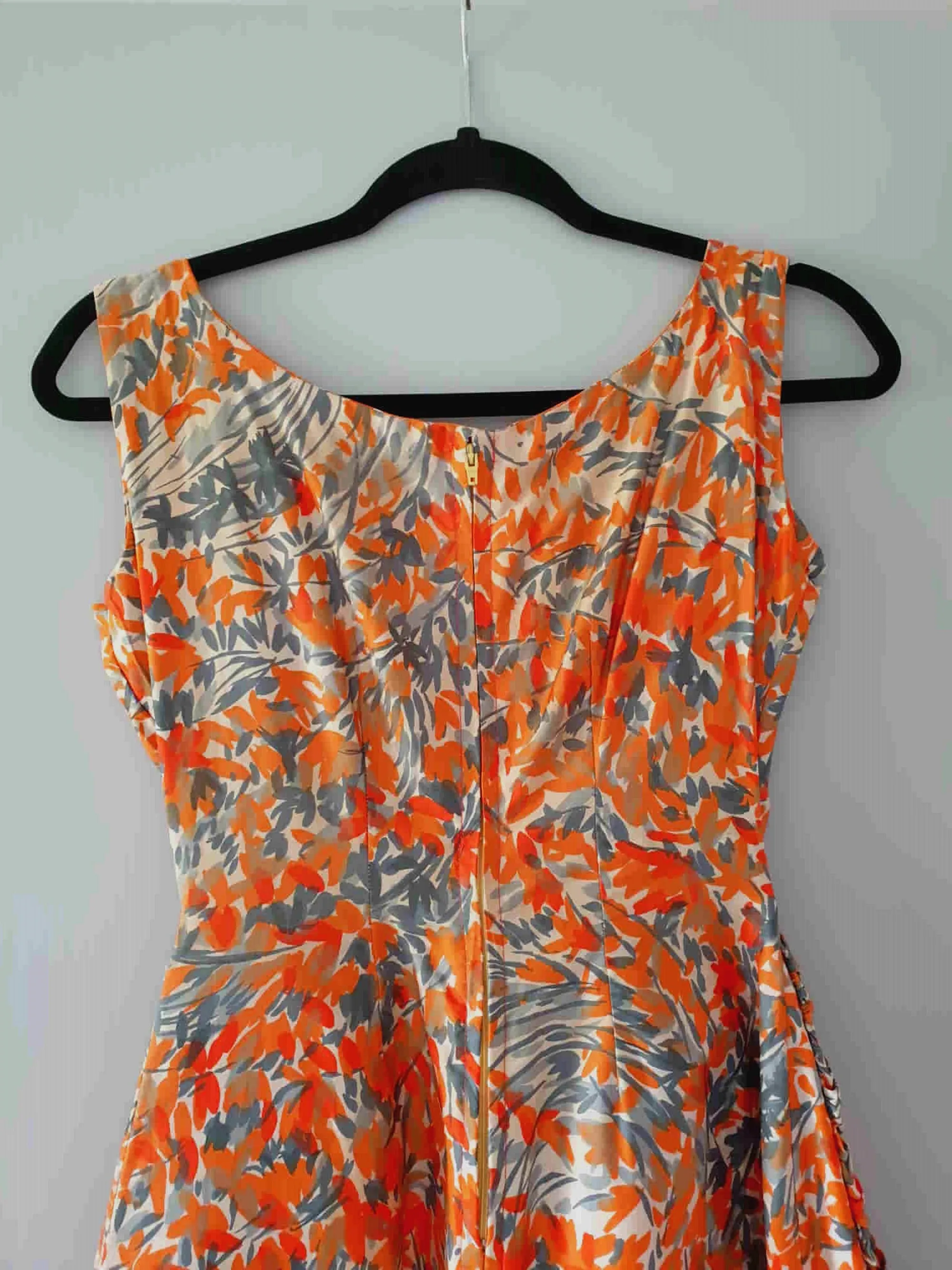 1950s Orange Floral Dress - XS & Petite