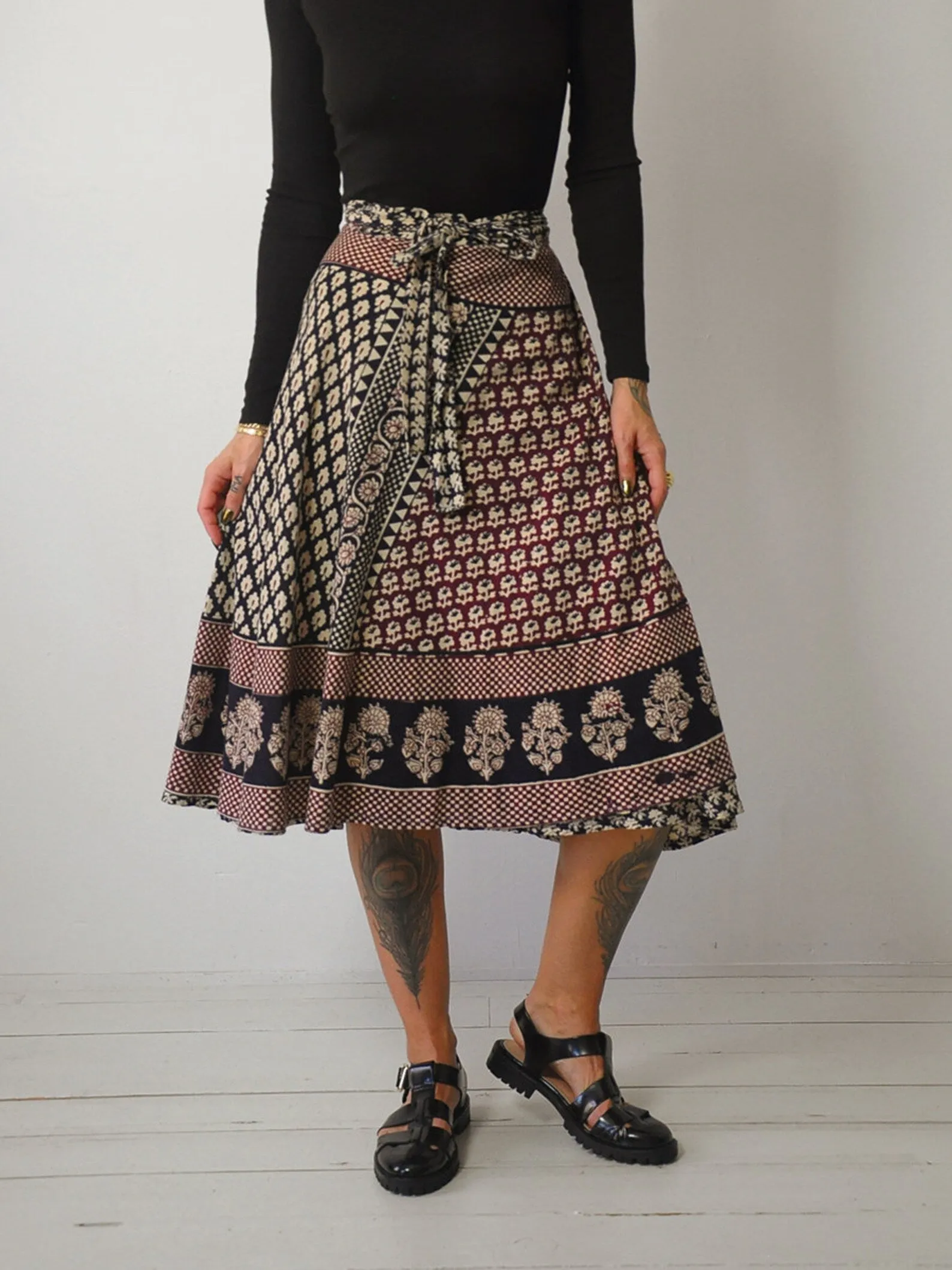 1970's Checkered Batik Wrap Skirt