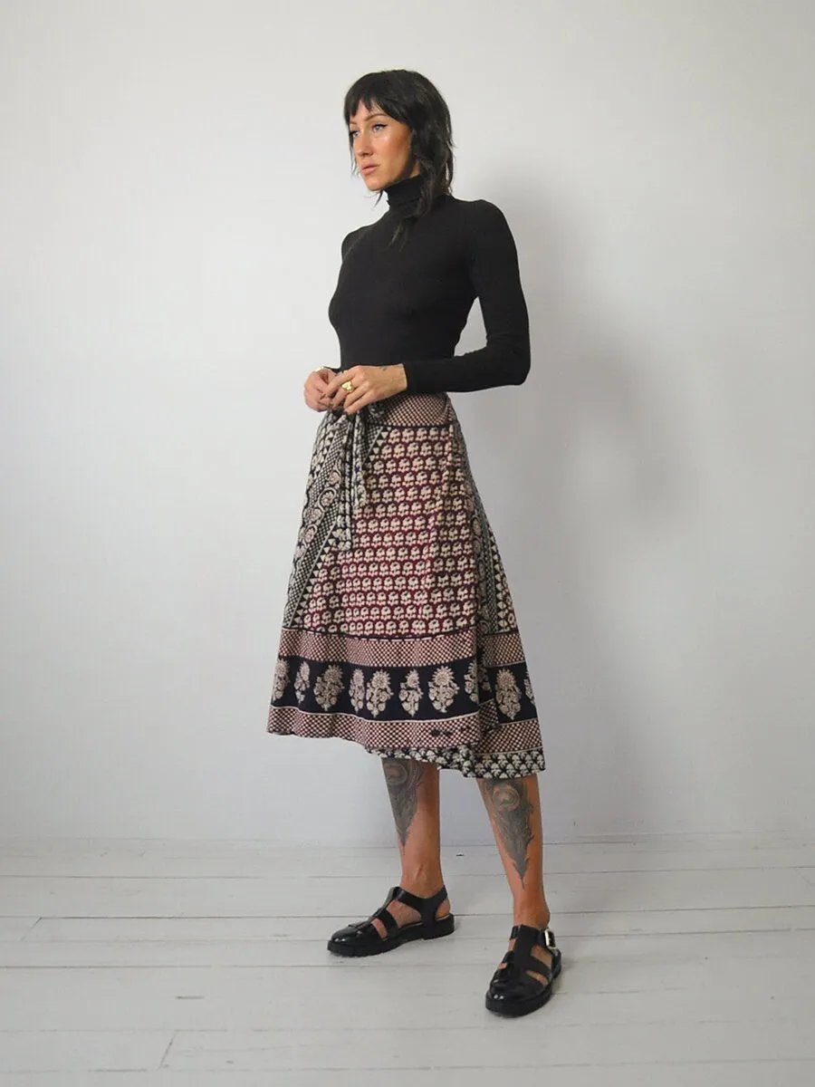 1970's Checkered Batik Wrap Skirt