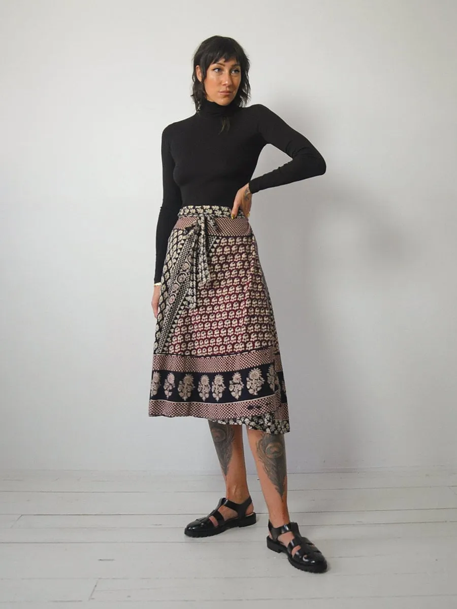 1970's Checkered Batik Wrap Skirt