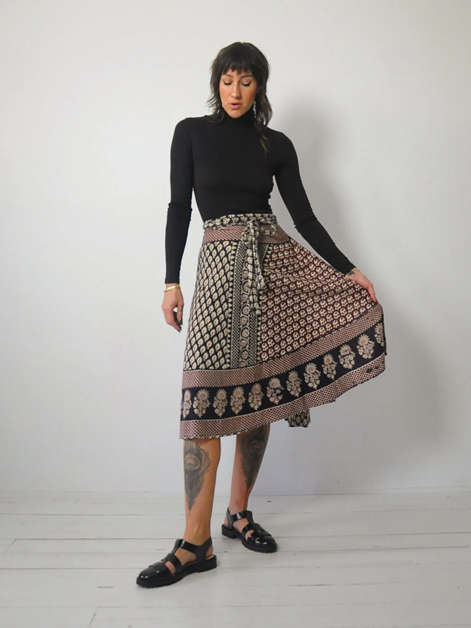 1970's Checkered Batik Wrap Skirt
