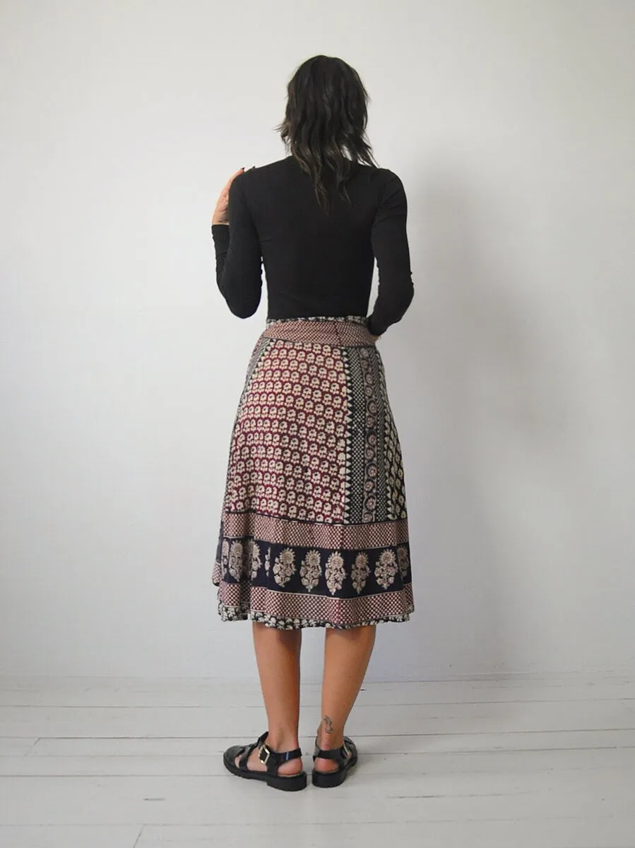1970's Checkered Batik Wrap Skirt