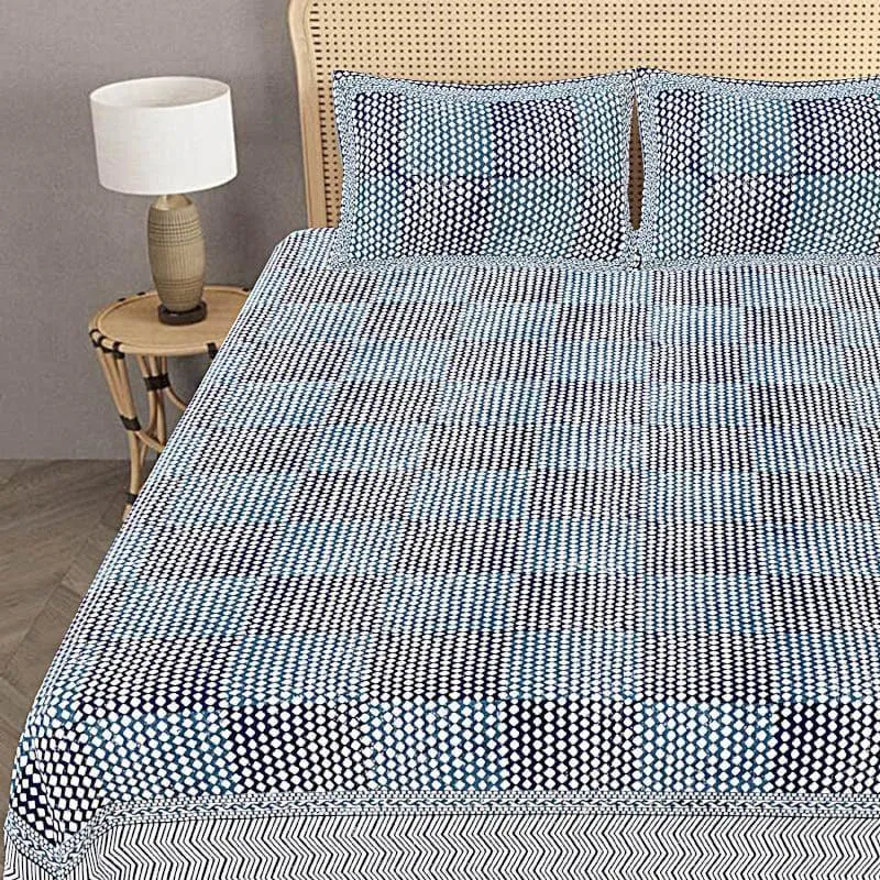 Abira Checkered Bedsheet - Blue