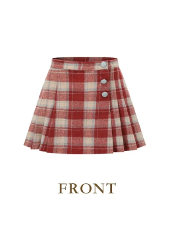Adorable Red Checkered Pleats Skirt
