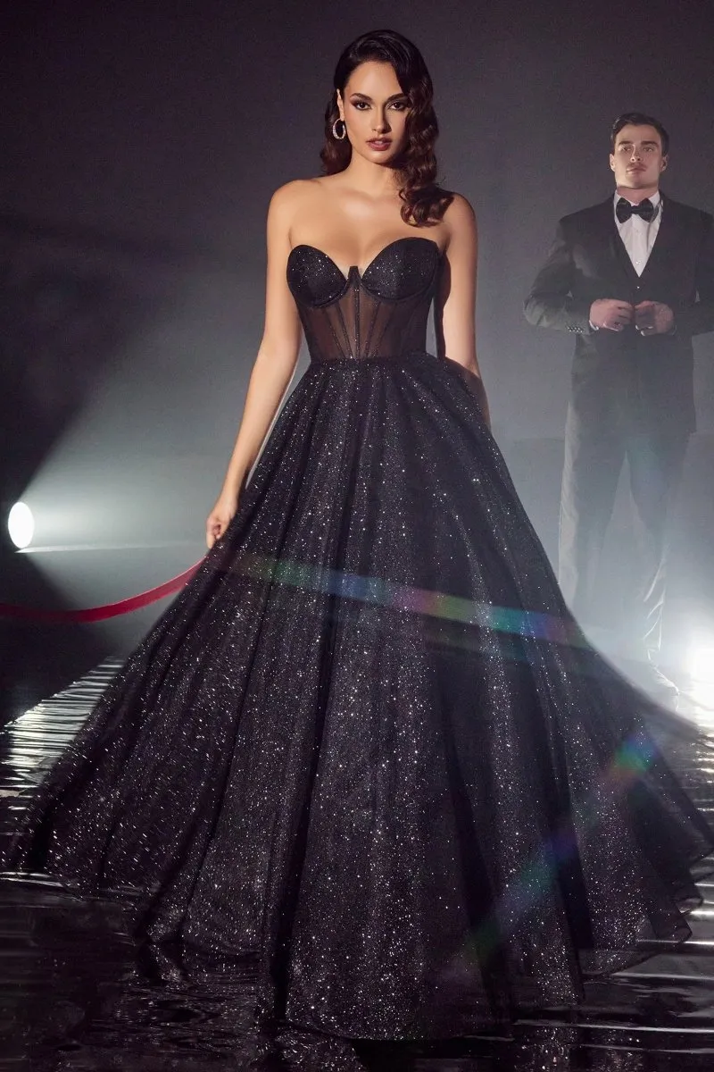 ALOMA Glitter Corset Strapless Formal Dress