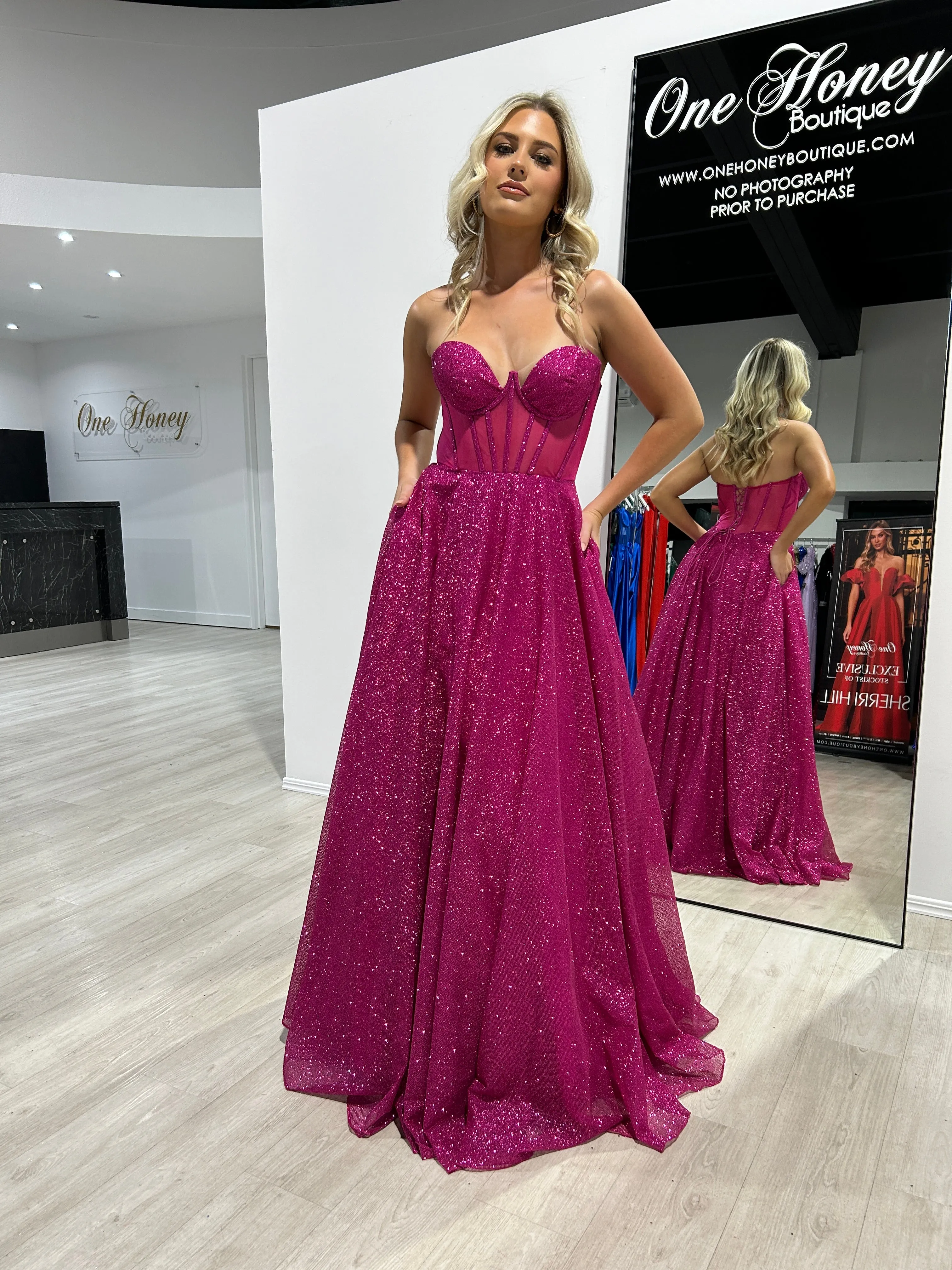 ALOMA Glitter Corset Strapless Formal Dress