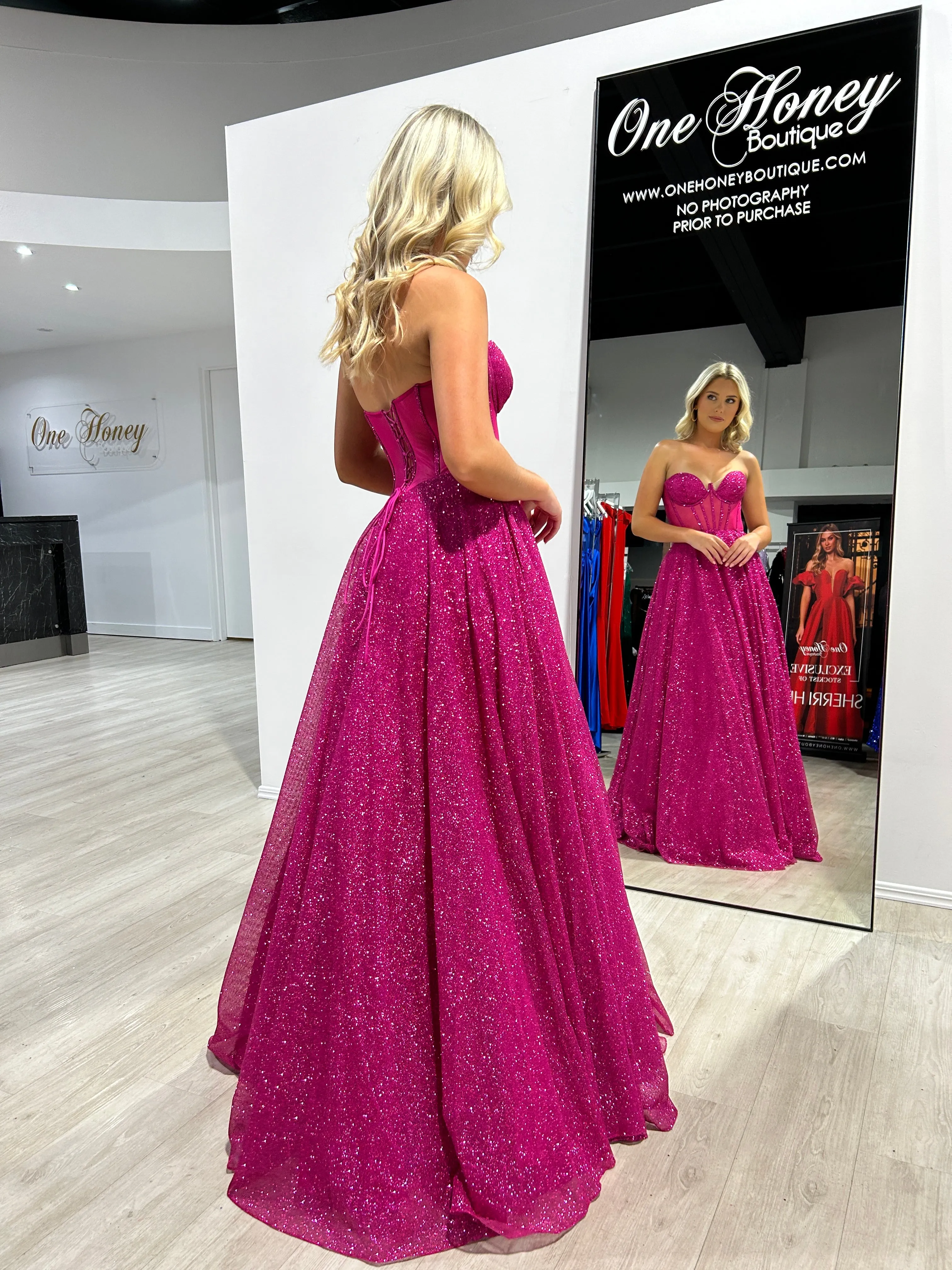 ALOMA Glitter Corset Strapless Formal Dress