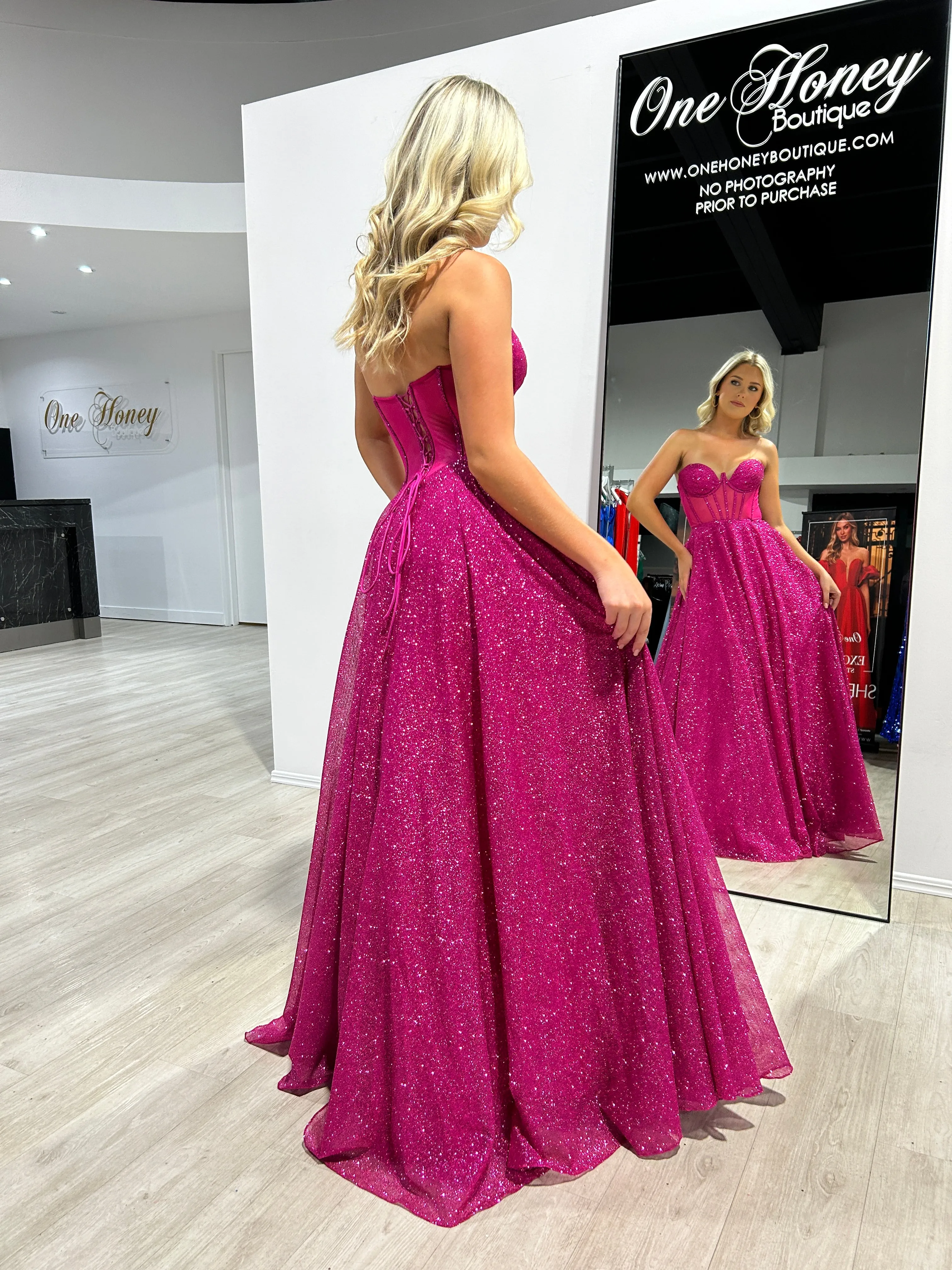 ALOMA Glitter Corset Strapless Formal Dress