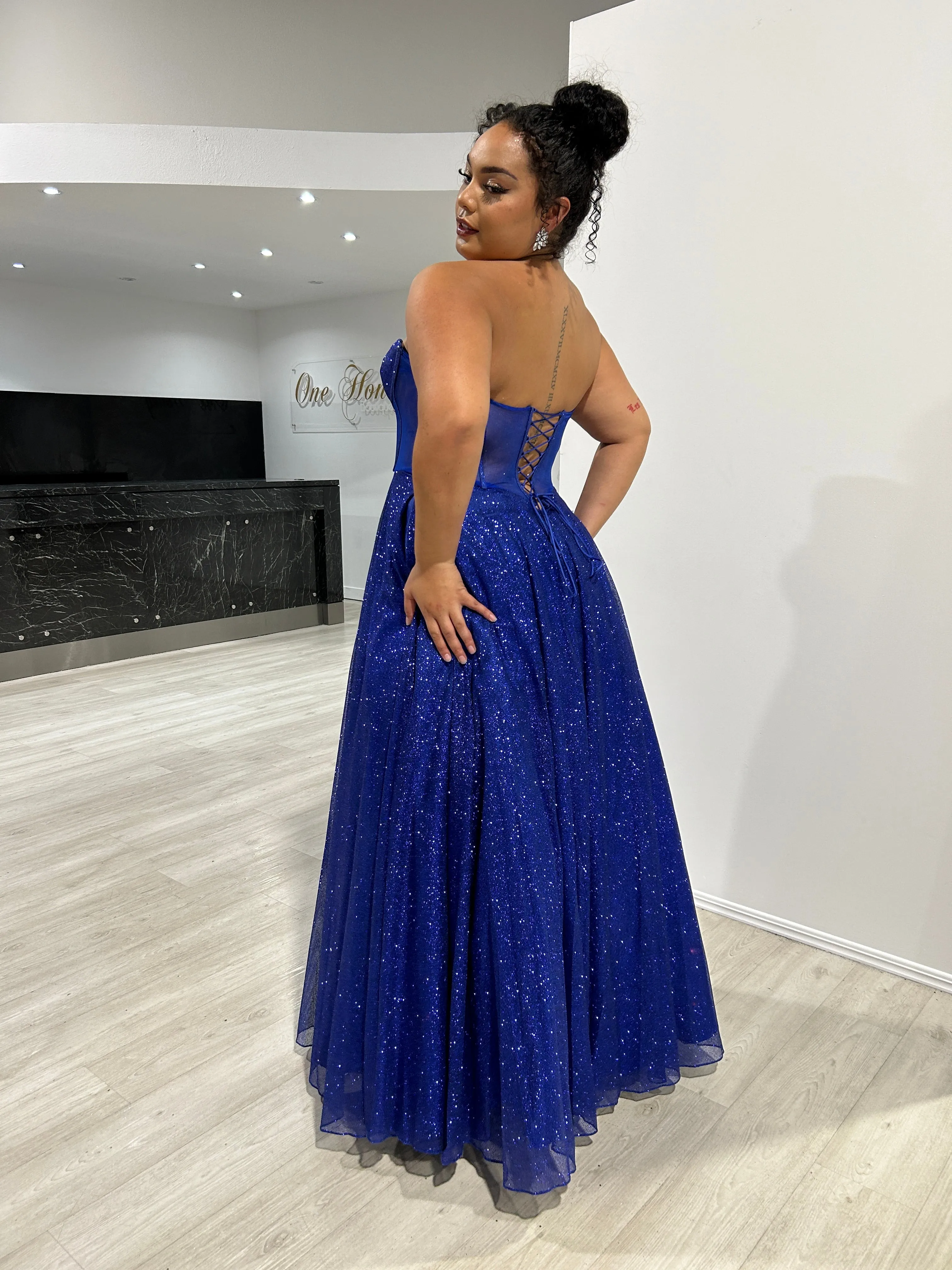ALOMA Glitter Corset Strapless Formal Dress