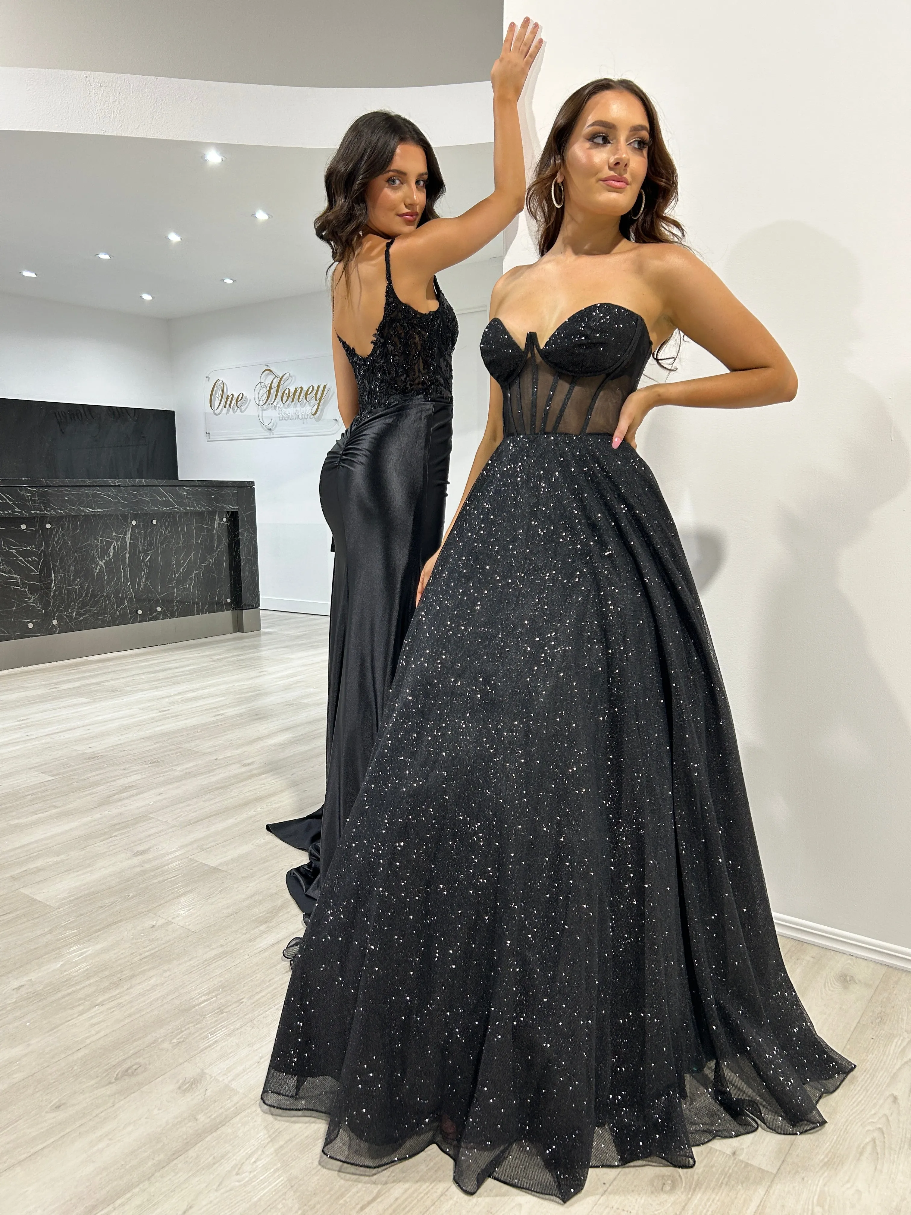 ALOMA Glitter Corset Strapless Formal Dress