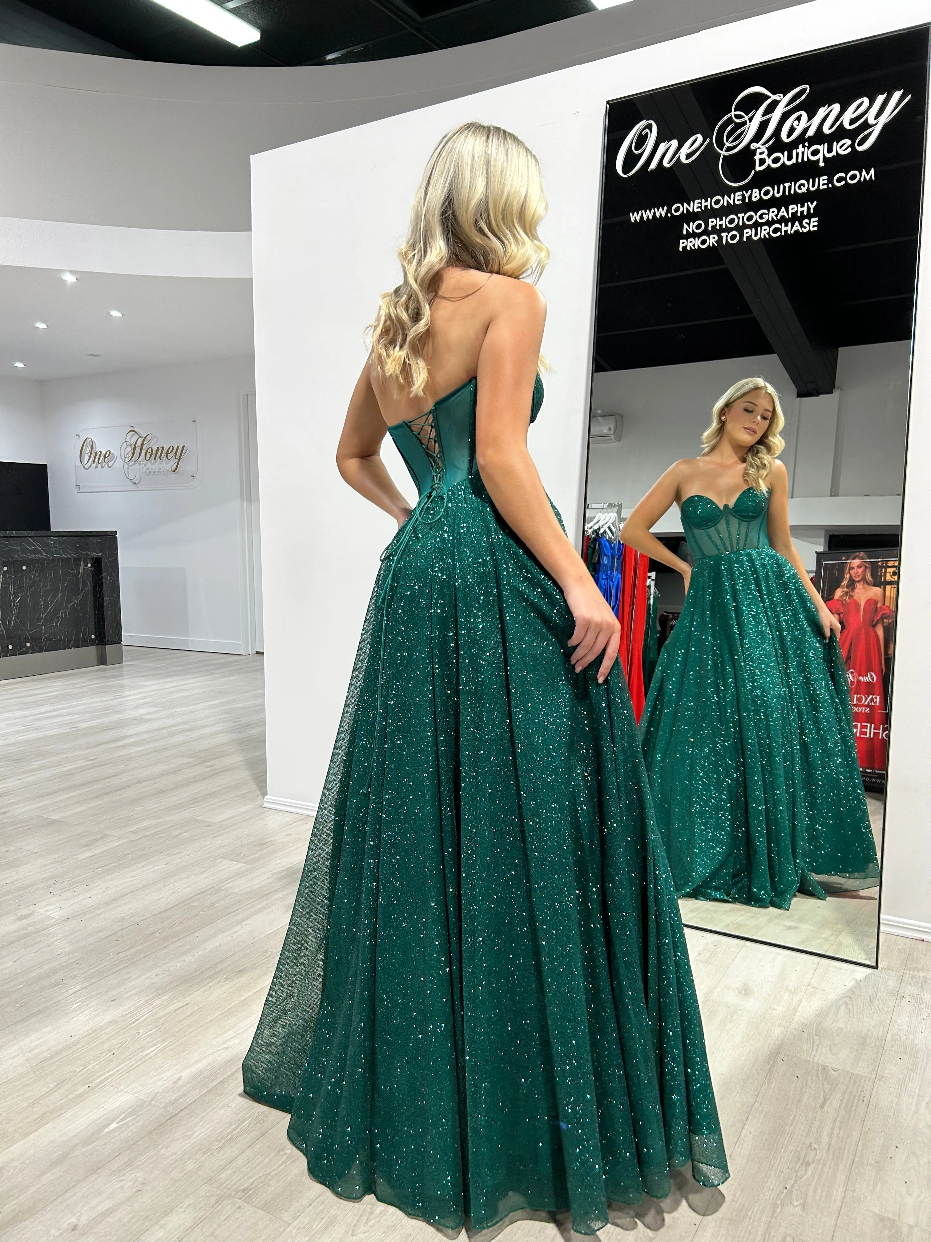 ALOMA Glitter Corset Strapless Formal Dress