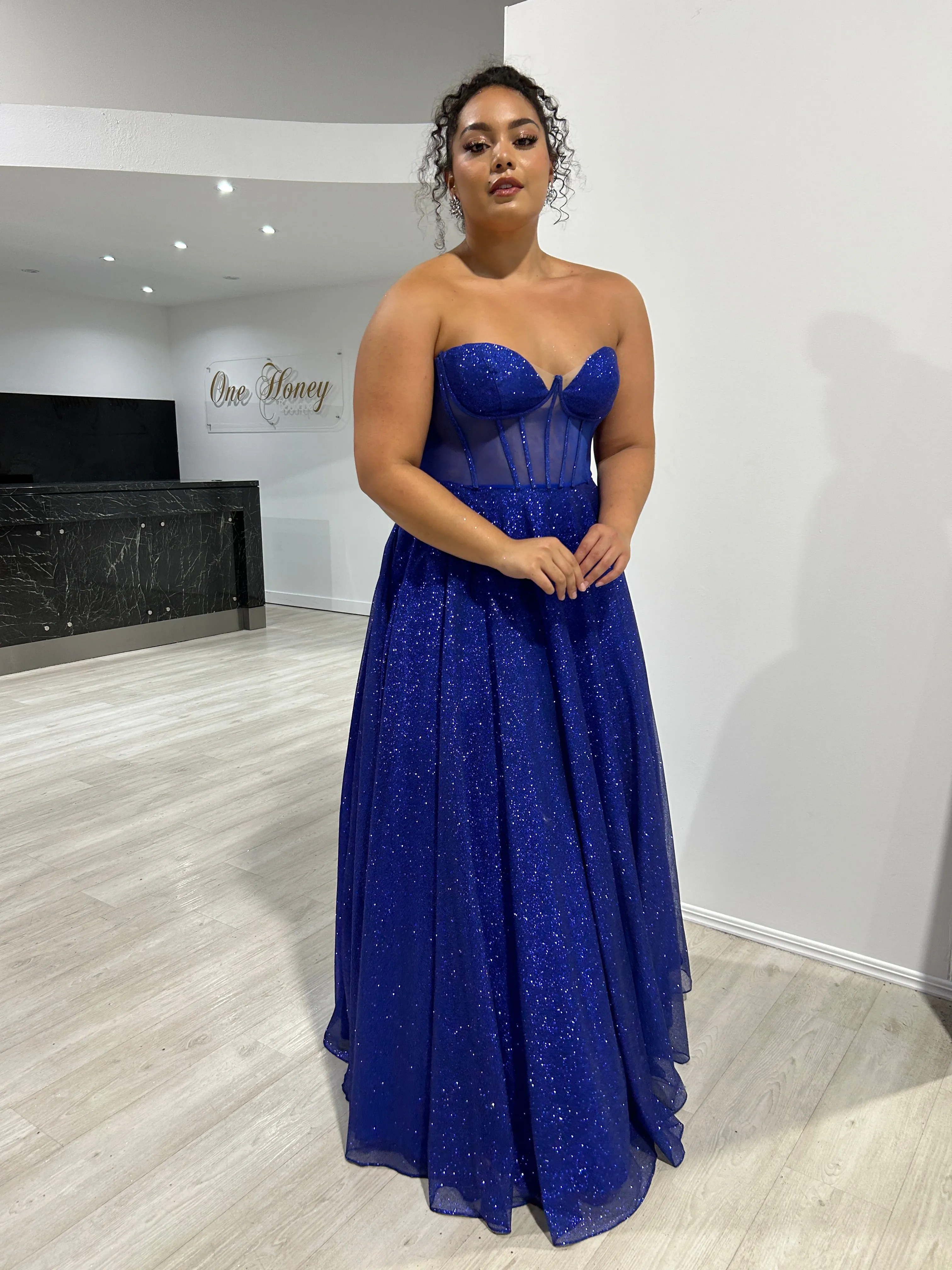ALOMA Glitter Corset Strapless Formal Dress