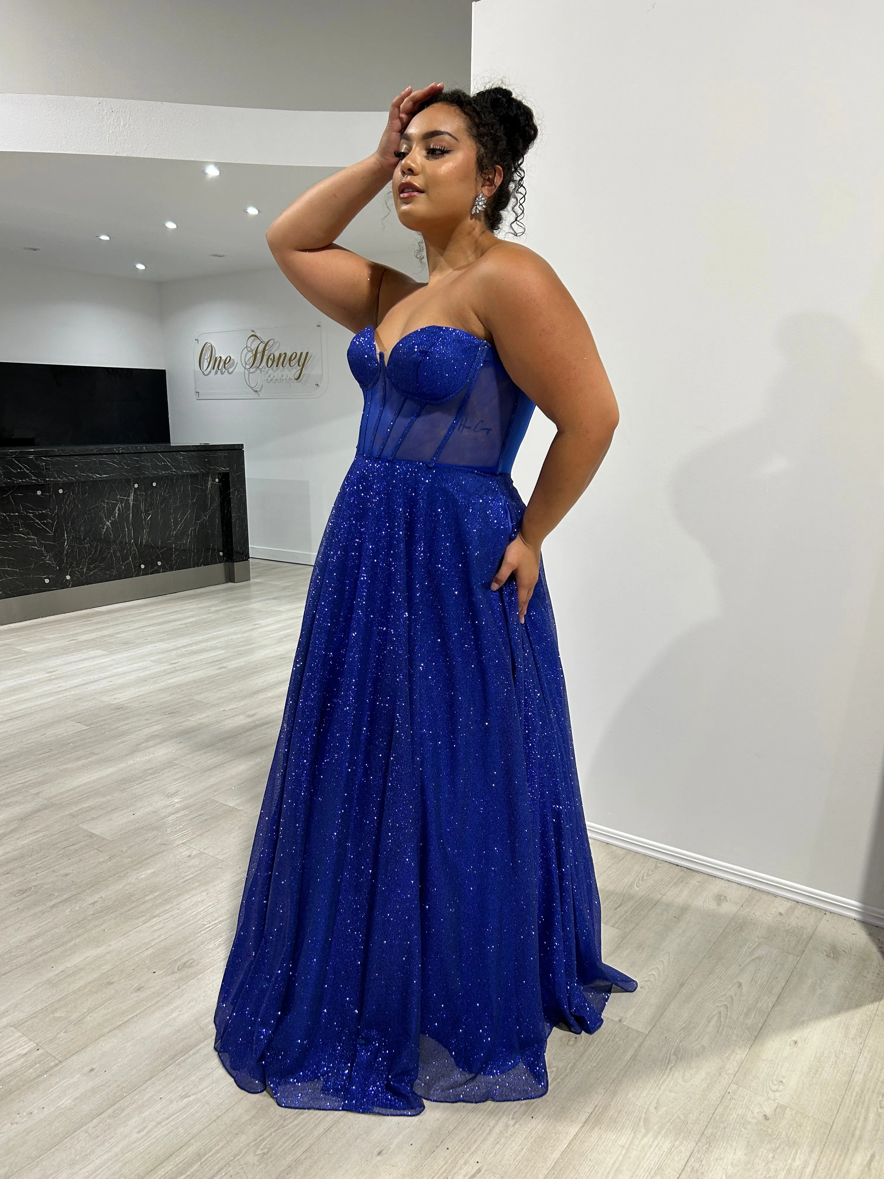 ALOMA Glitter Corset Strapless Formal Dress