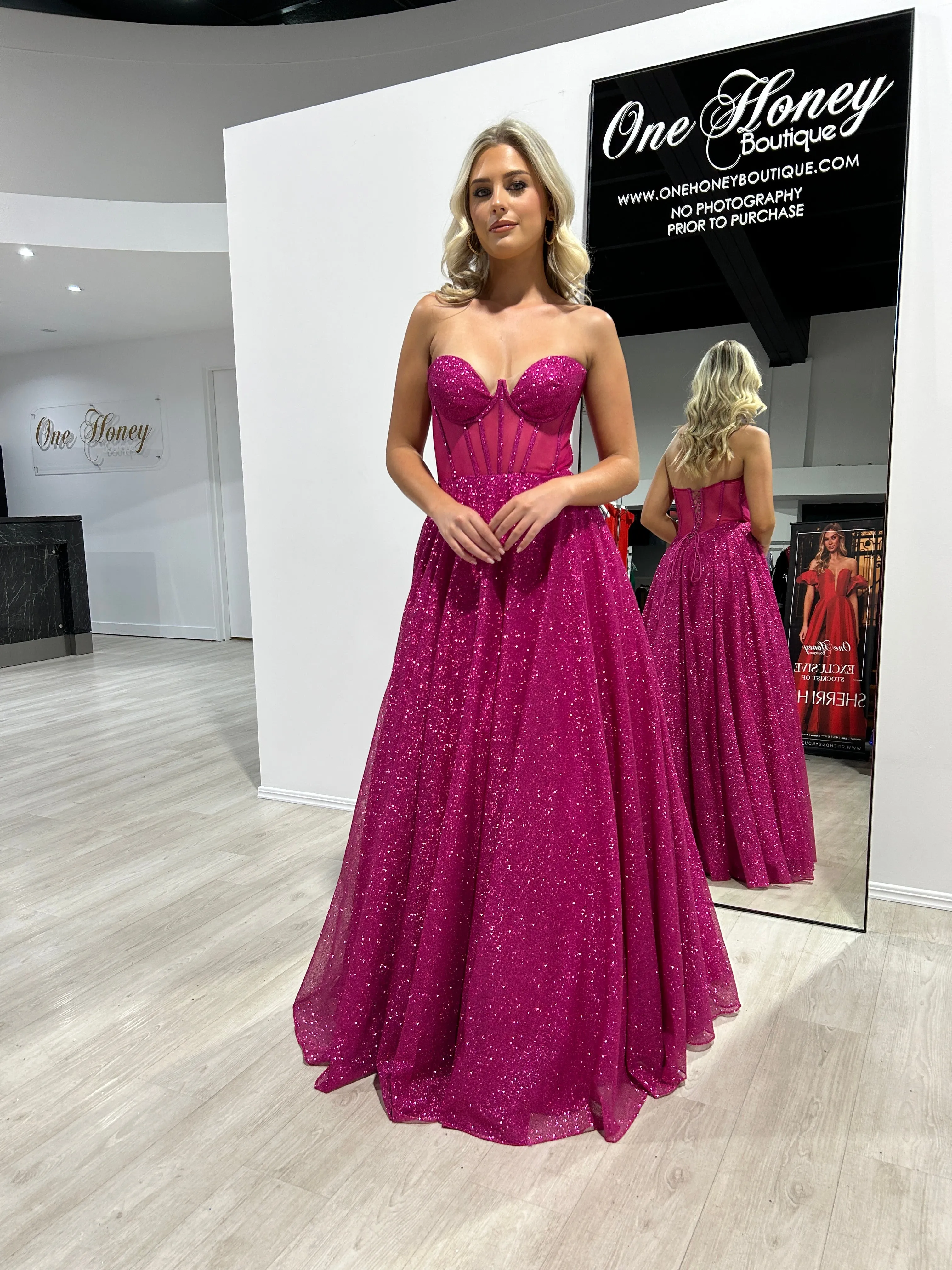 ALOMA Glitter Corset Strapless Formal Dress
