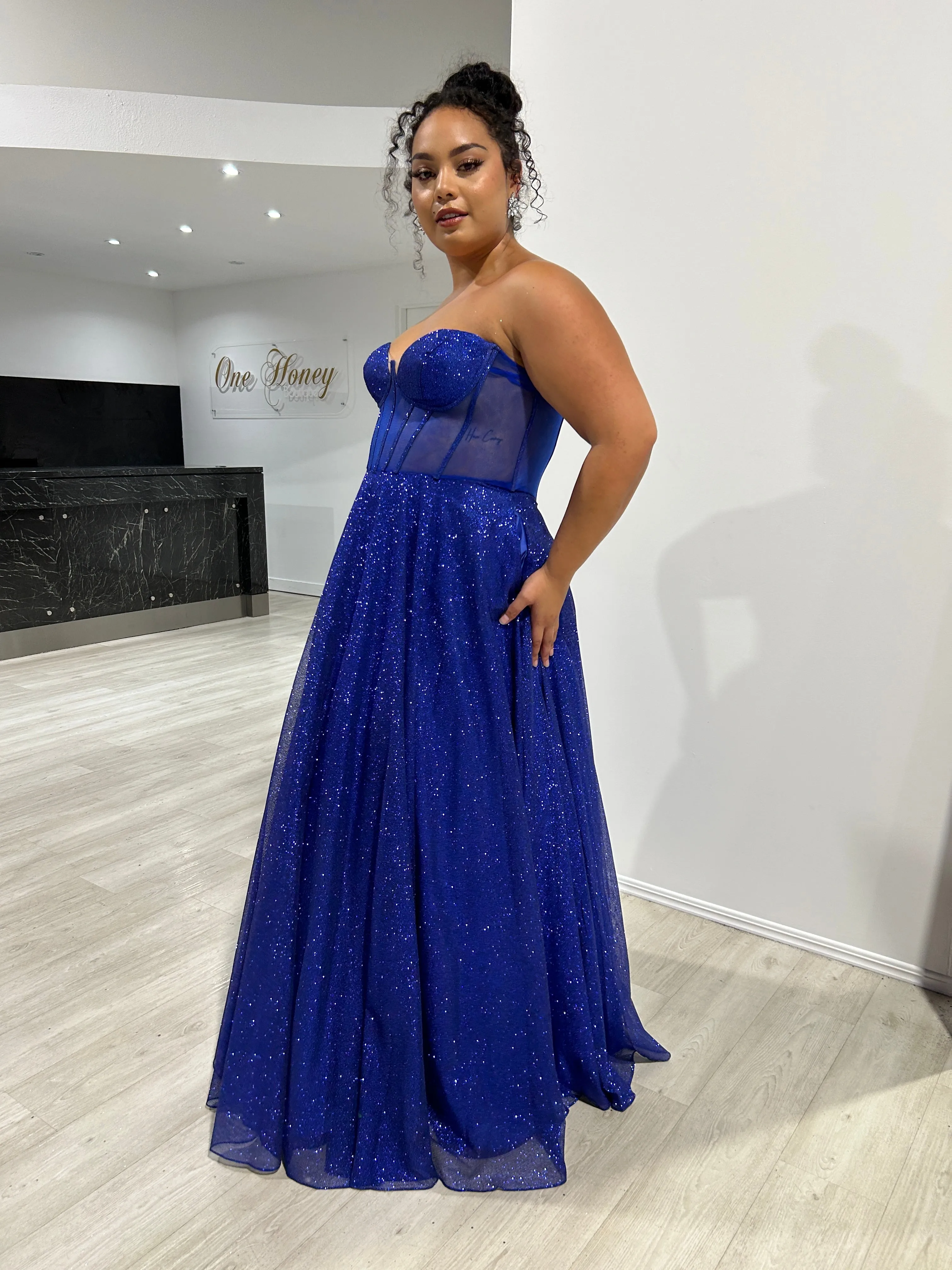 ALOMA Glitter Corset Strapless Formal Dress