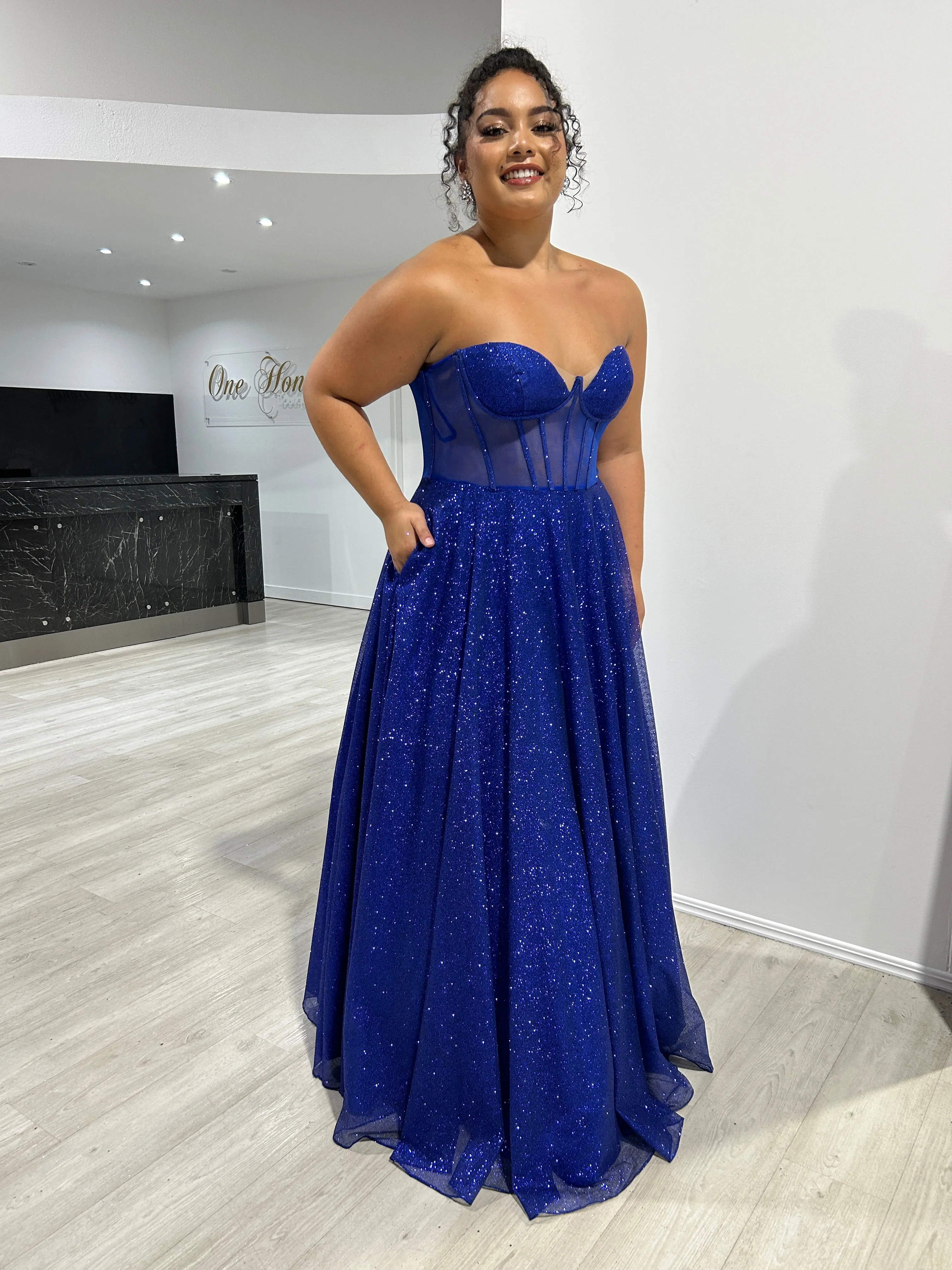 ALOMA Glitter Corset Strapless Formal Dress
