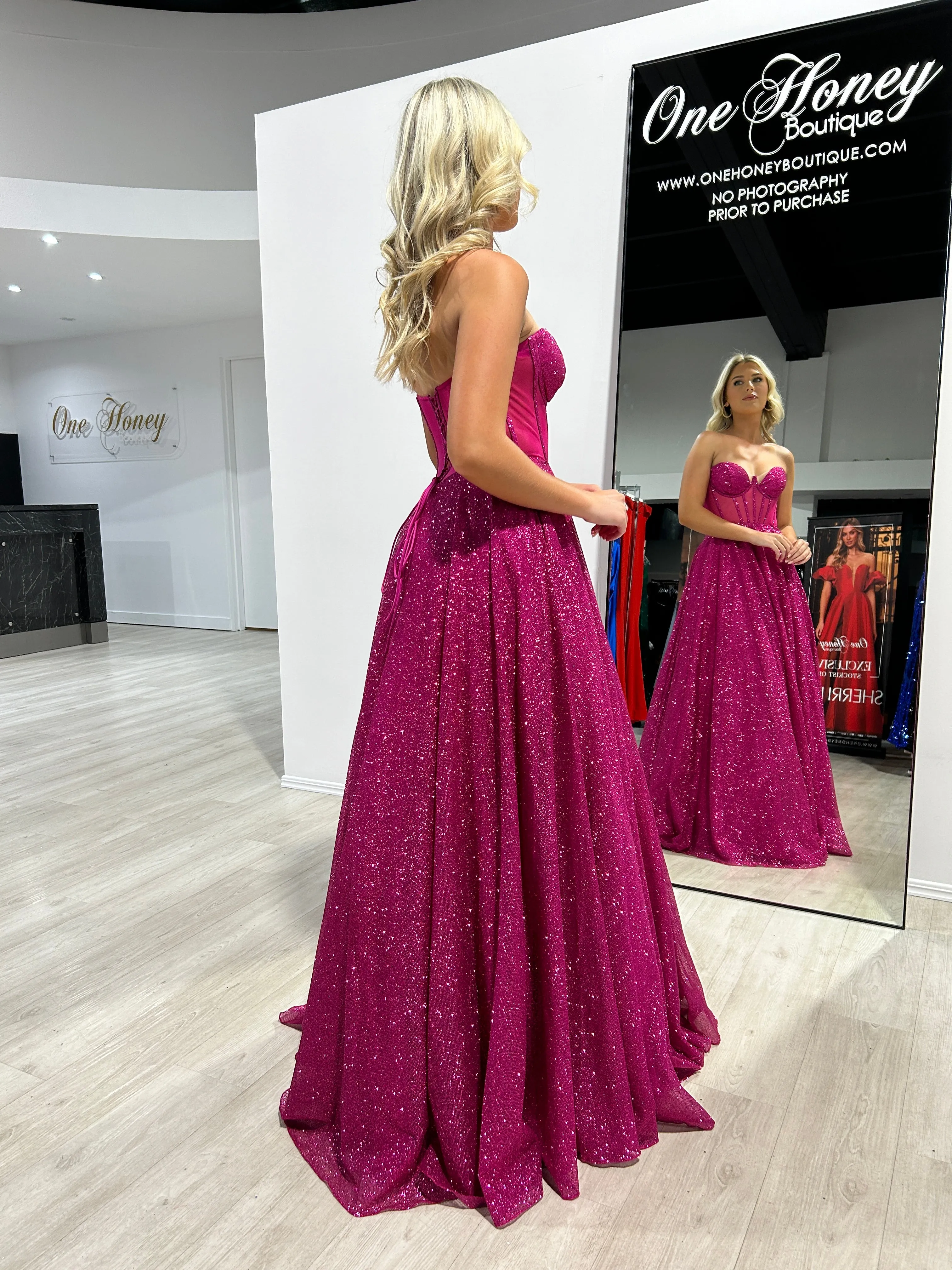 ALOMA Glitter Corset Strapless Formal Dress