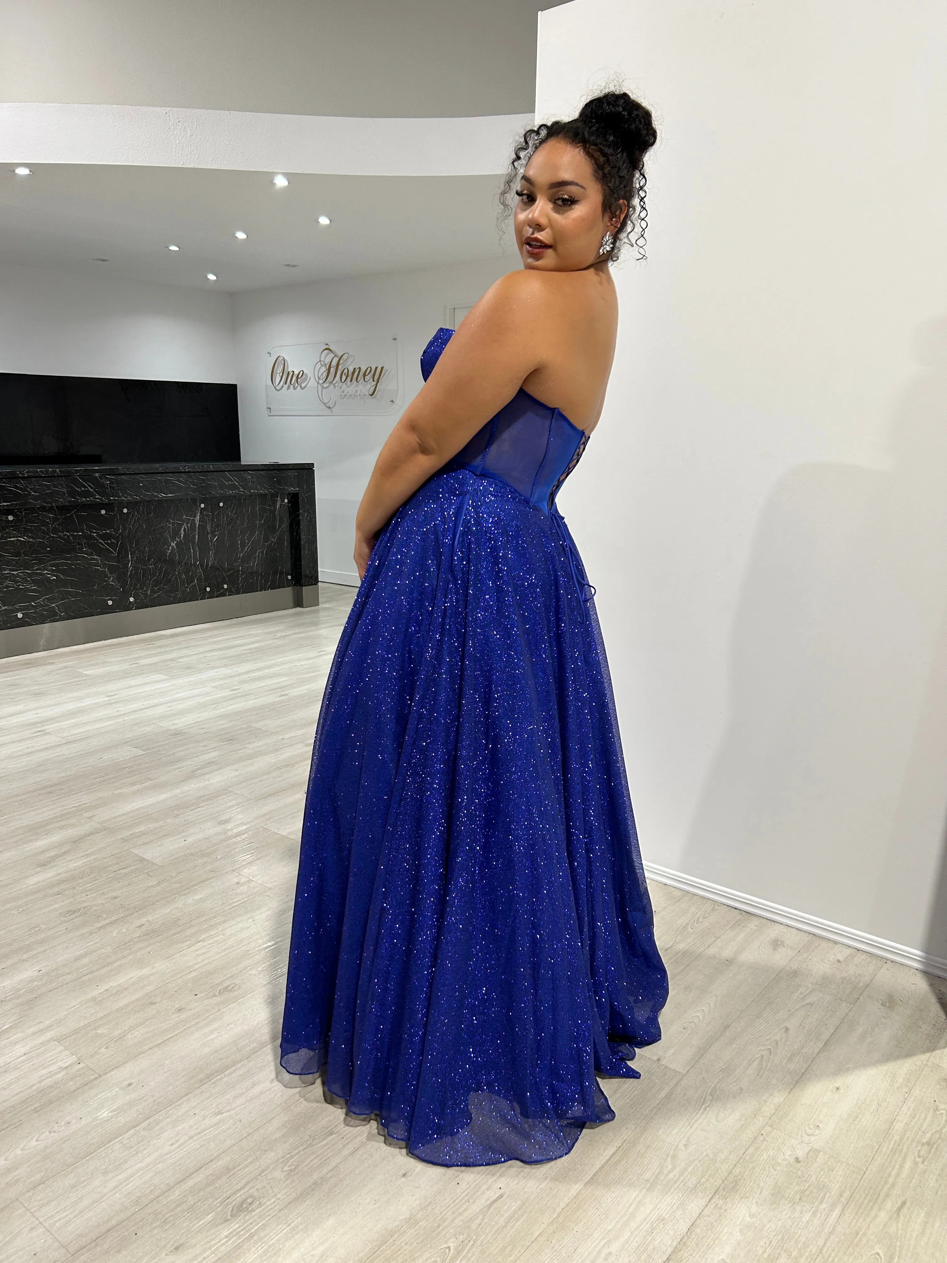 ALOMA Glitter Corset Strapless Formal Dress