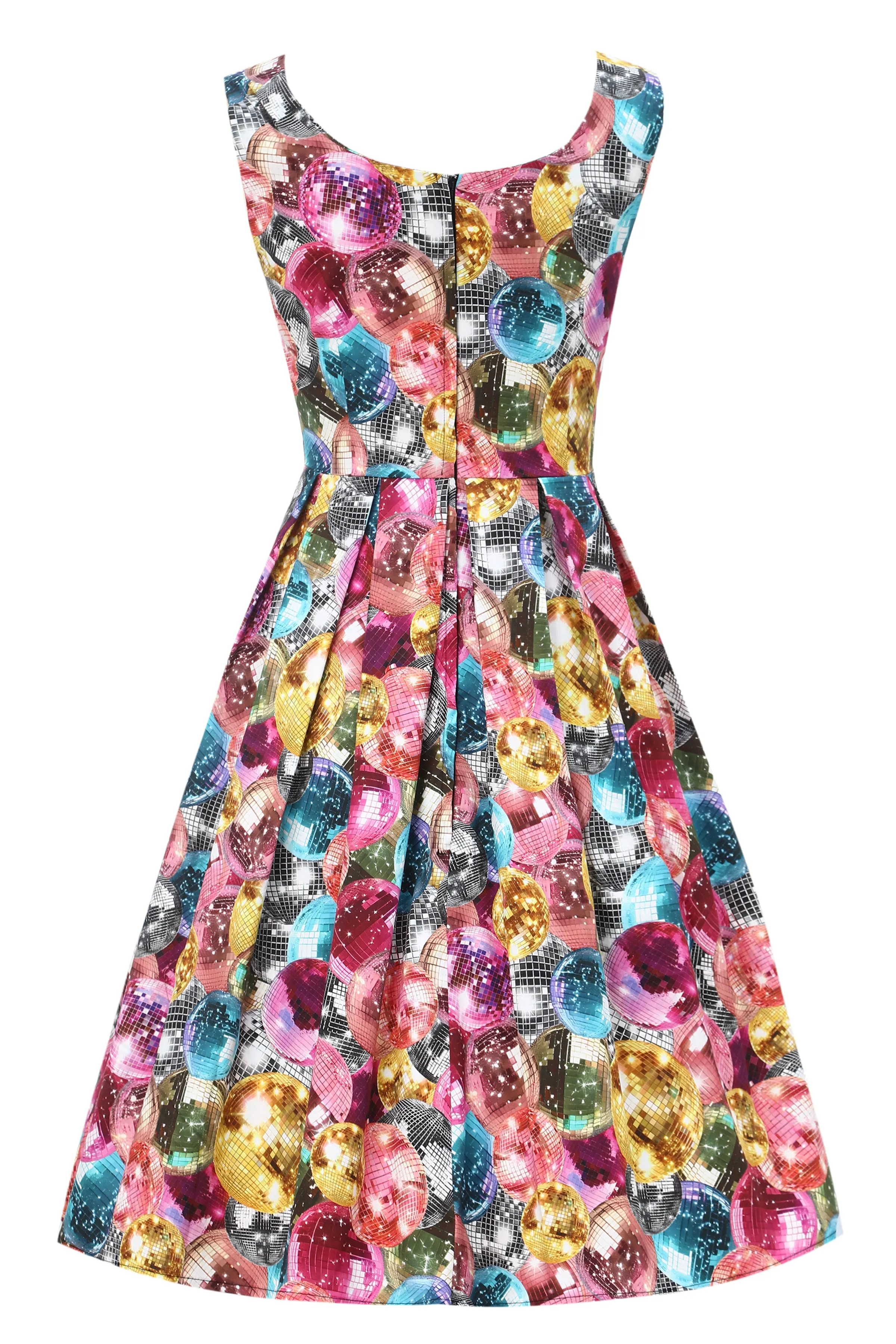 Amanda Retro Disco Ball Print Fit Party Dress