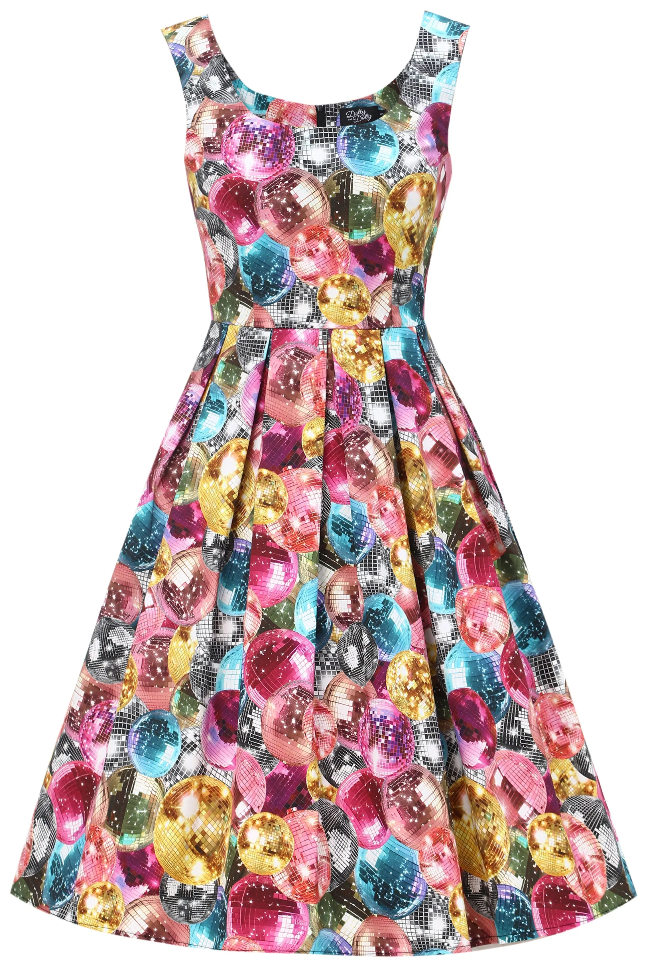 Amanda Retro Disco Ball Print Fit Party Dress