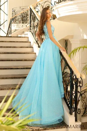 Amarra 94050 Long Prom Dress Ball Gown Sequin One Shoulder Floral Pattern Beads Formal Pageant
