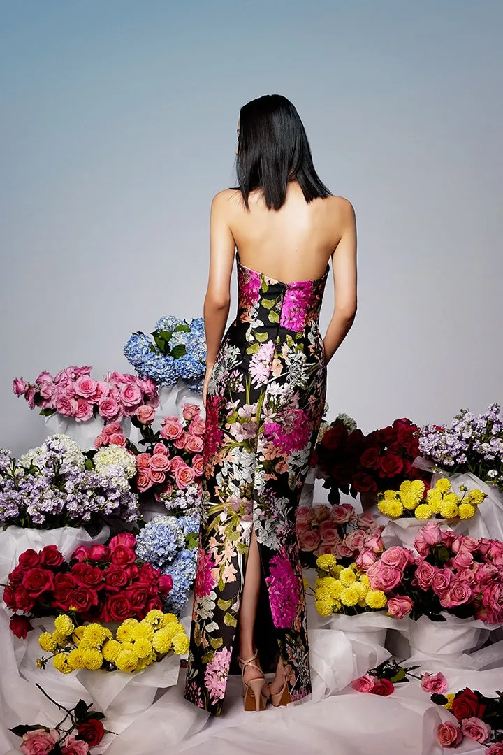Audrey Brooks 6607: Floral Strapless Evening Gown with Detachable Train