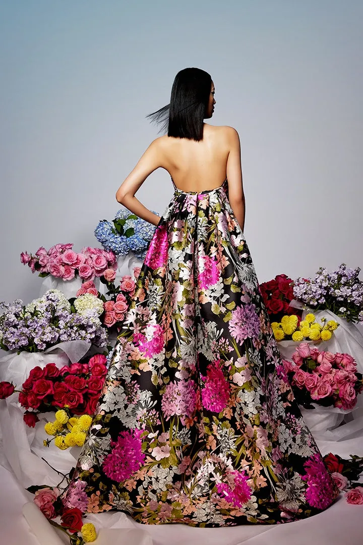 Audrey Brooks 6607: Floral Strapless Evening Gown with Detachable Train