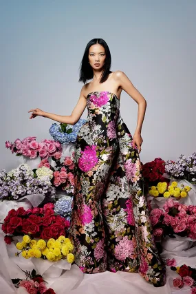 Audrey Brooks 6607: Floral Strapless Evening Gown with Detachable Train