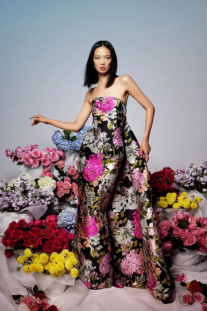 Audrey Brooks 6607: Floral Strapless Evening Gown with Detachable Train