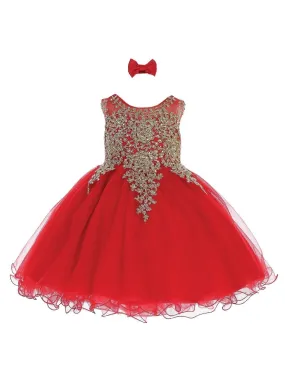 Baby Girls Red Gold Lace Tulle Short Pageant Easter Dress 6-24M