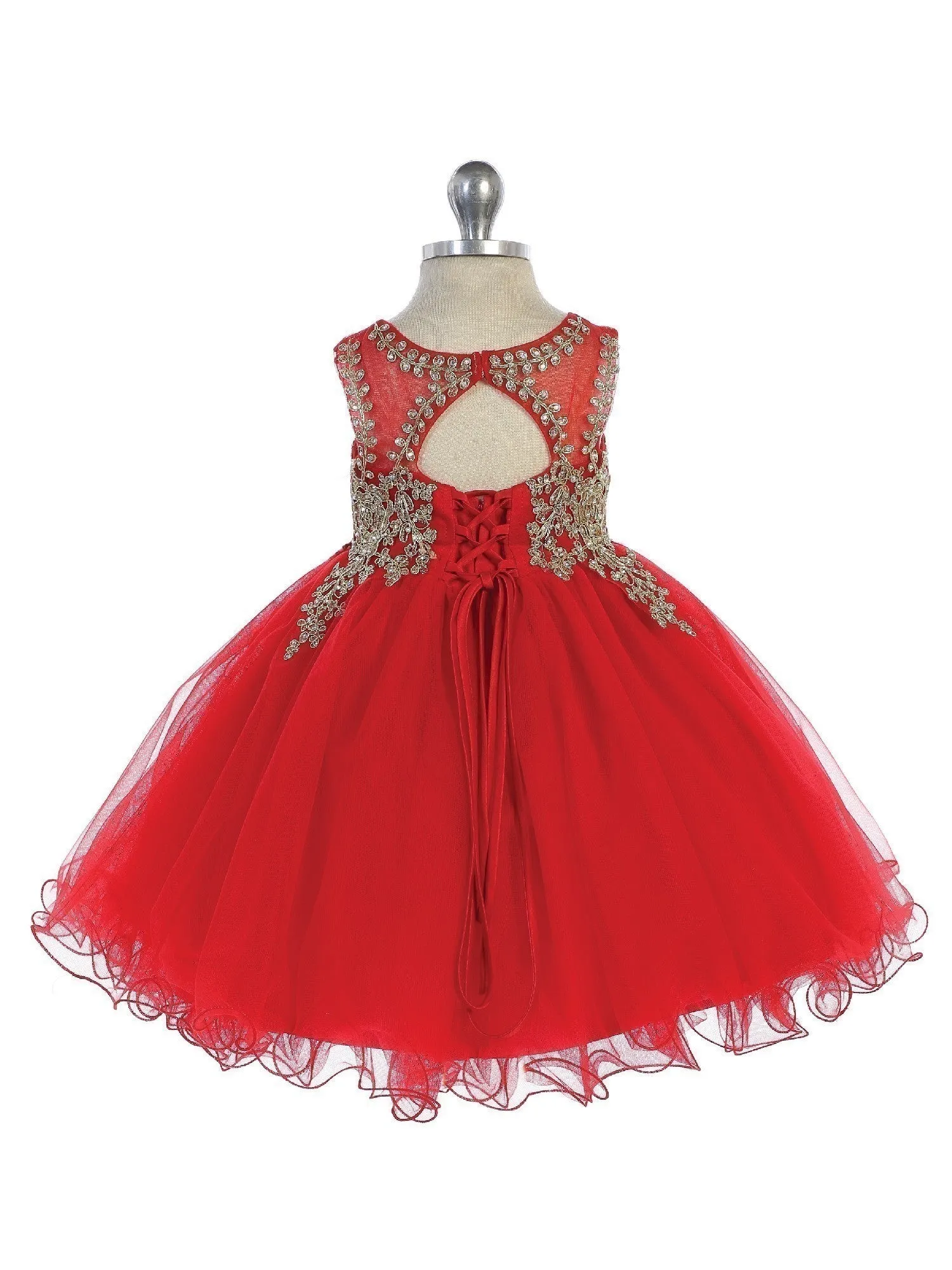 Baby Girls Red Gold Lace Tulle Short Pageant Easter Dress 6-24M
