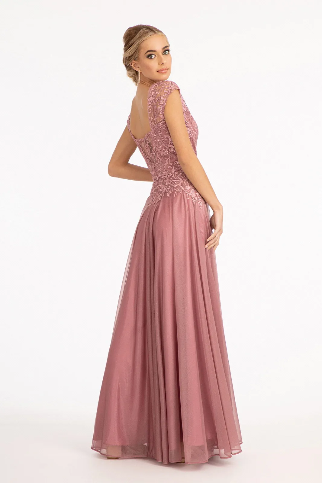 Beads Embellished Embroidered A-line w/ Scoop-Neck Long Mother Of The Bride Dress GLGL3068