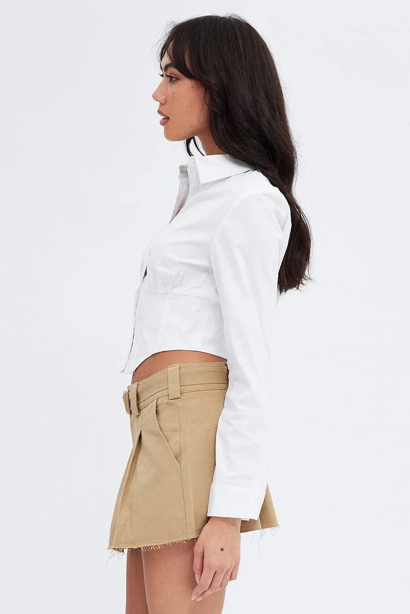 Beige Cargo Skirt Low Rise Belted