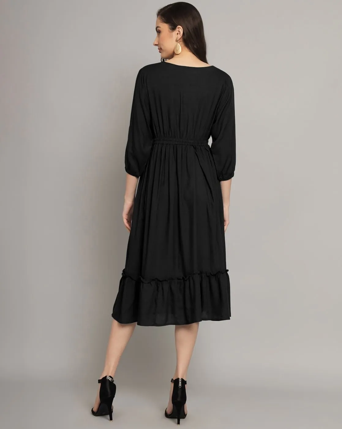 Black Fit and Flare Knee-Length Dress