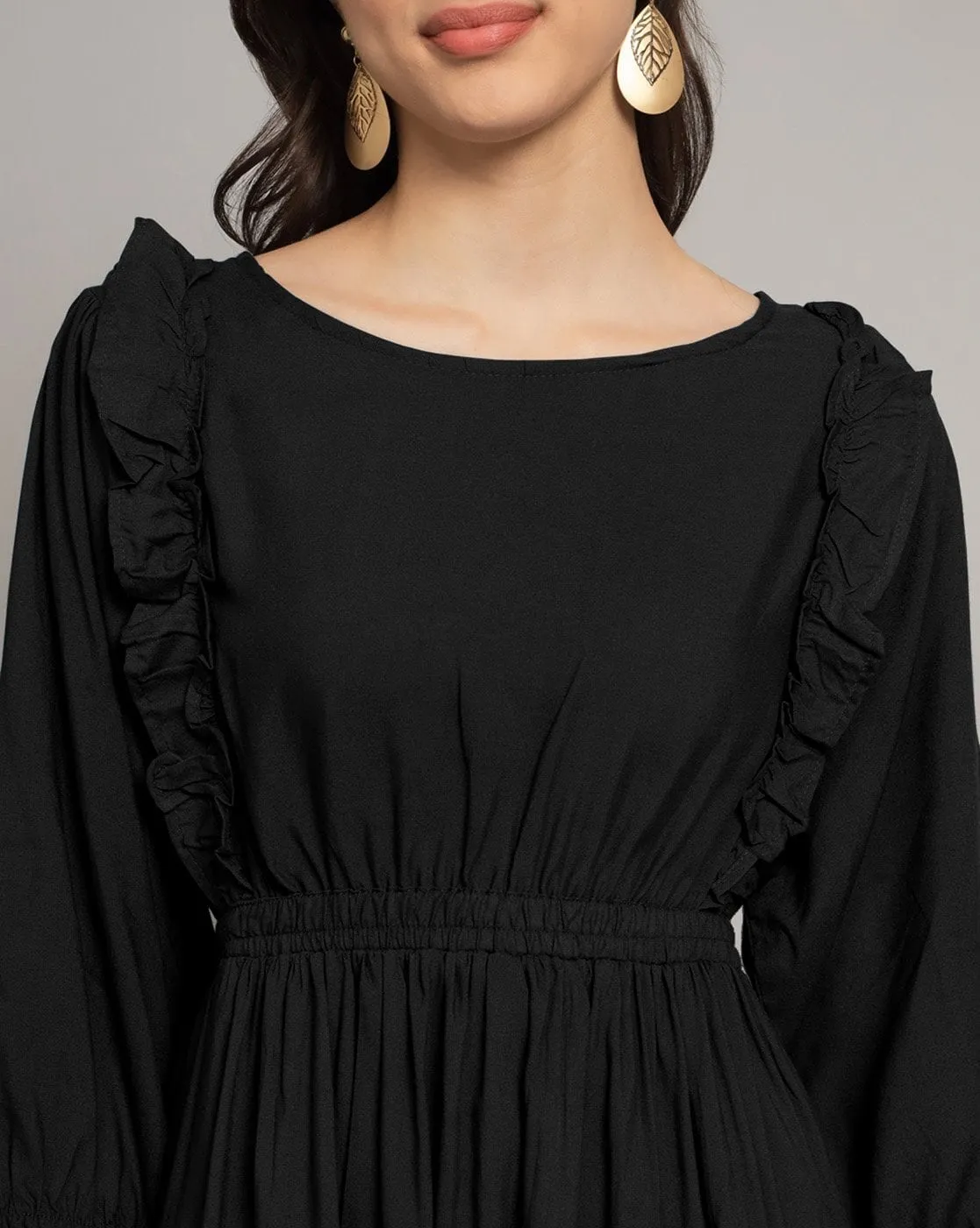 Black Fit and Flare Knee-Length Dress