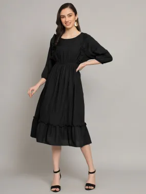 Black Fit and Flare Knee-Length Dress