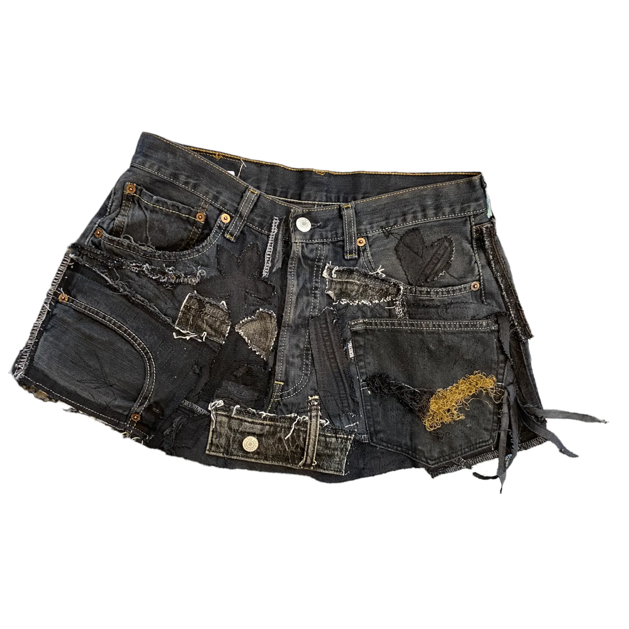 Black Multi Tonal Patchwork Denim Skirt