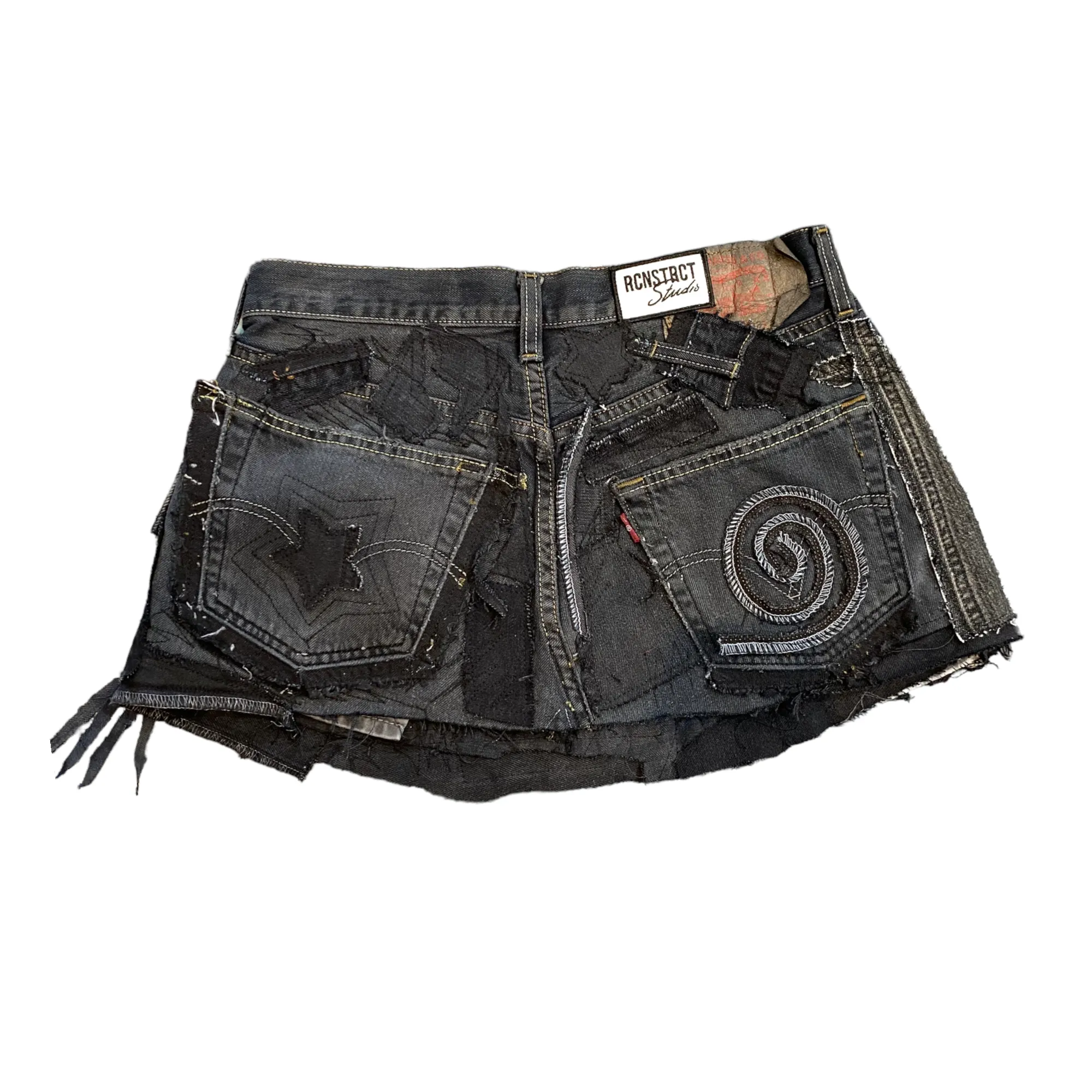Black Multi Tonal Patchwork Denim Skirt