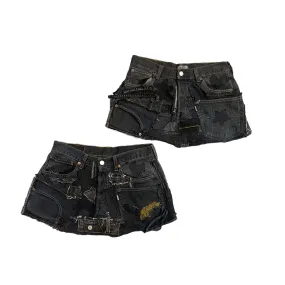 Black Multi Tonal Patchwork Denim Skirt
