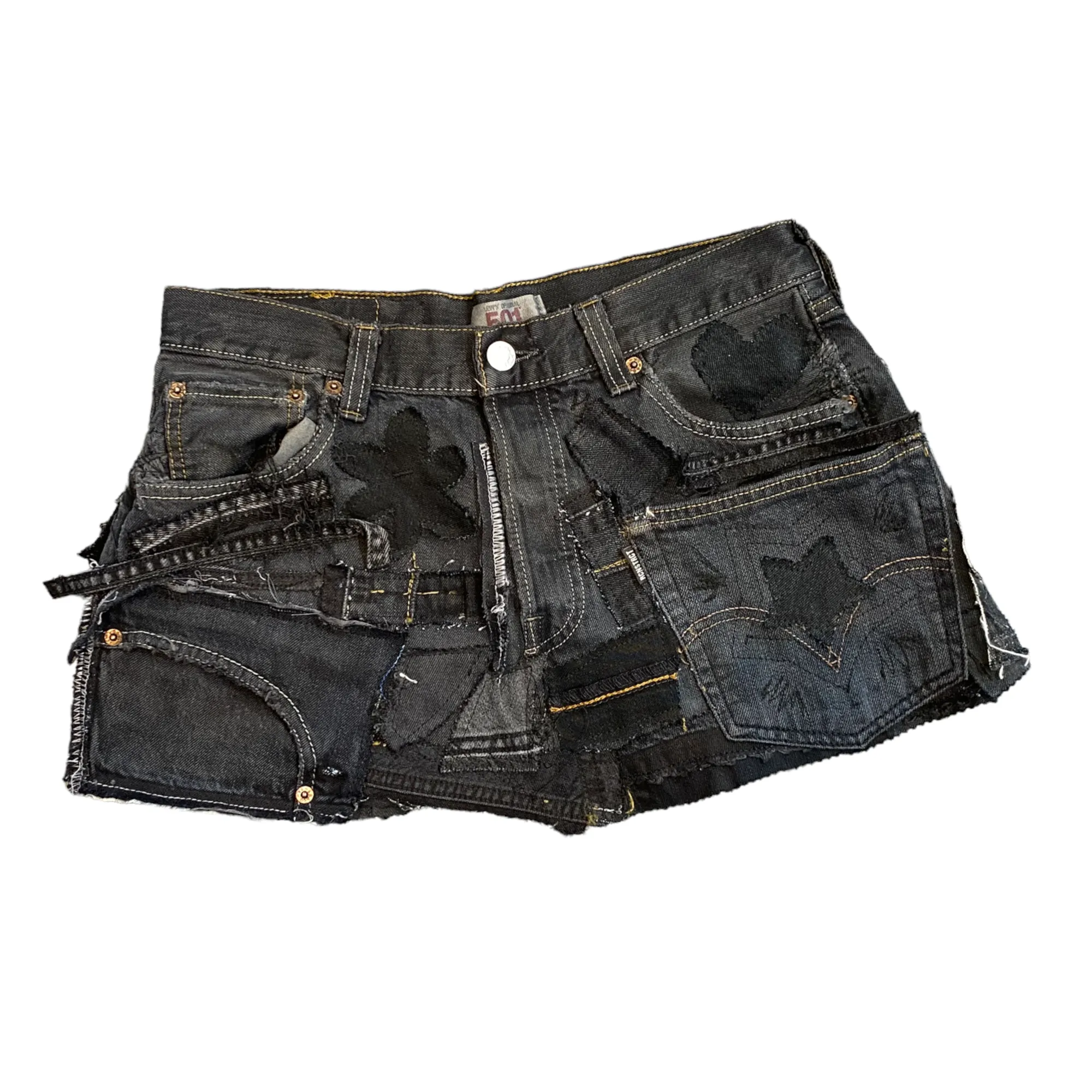 Black Multi Tonal Patchwork Denim Skirt