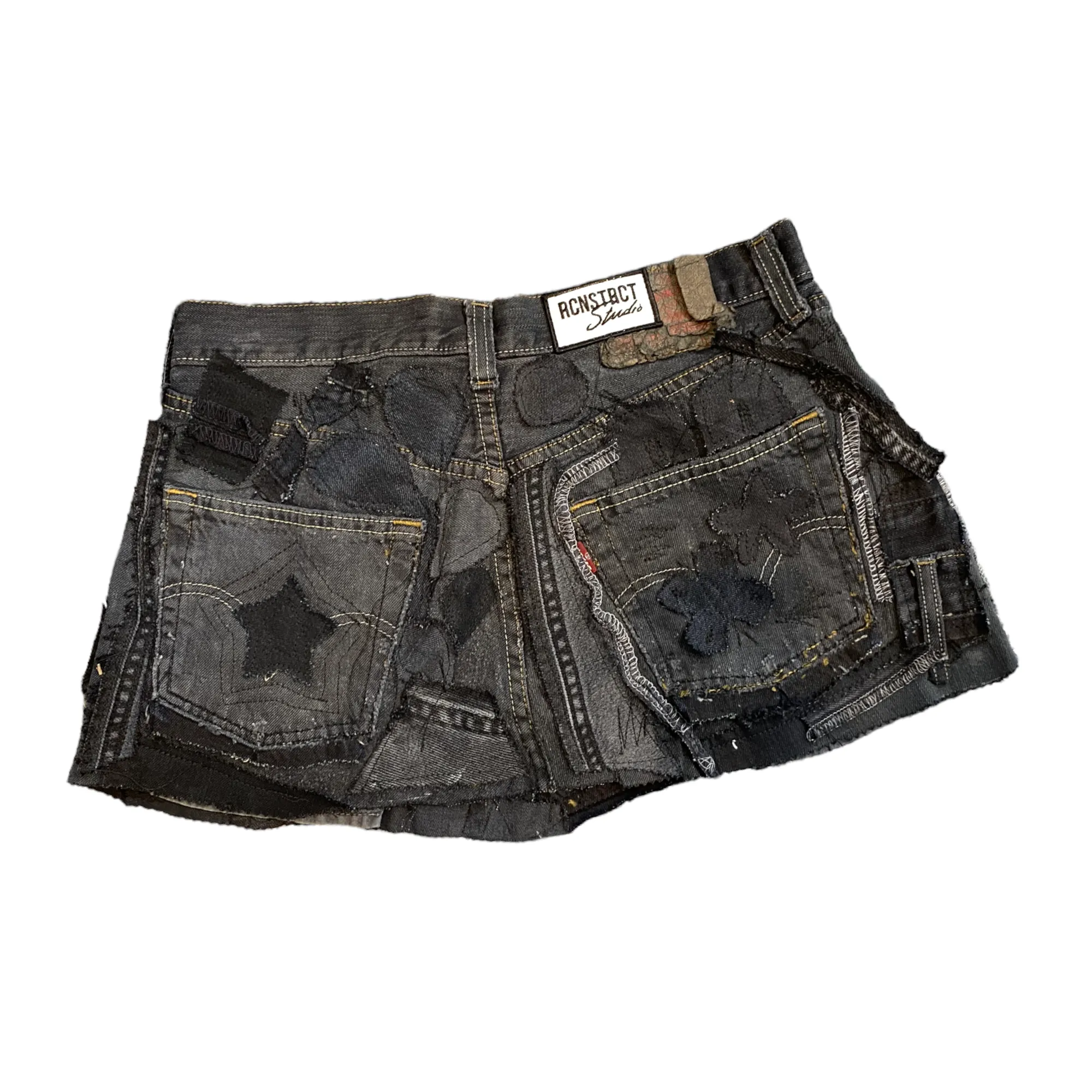 Black Multi Tonal Patchwork Denim Skirt