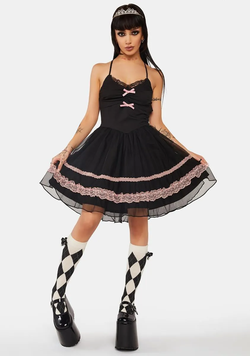 Black Pink Sexy Doll Chiffon Strap Dress