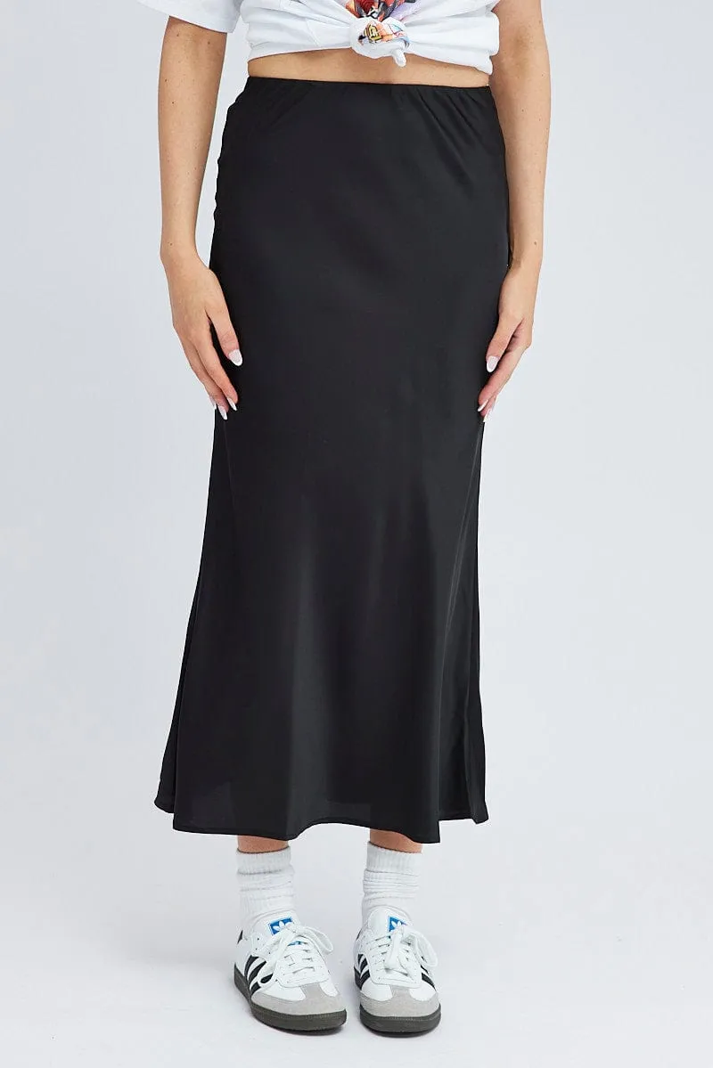 Black Slip Skirt Maxi Satin