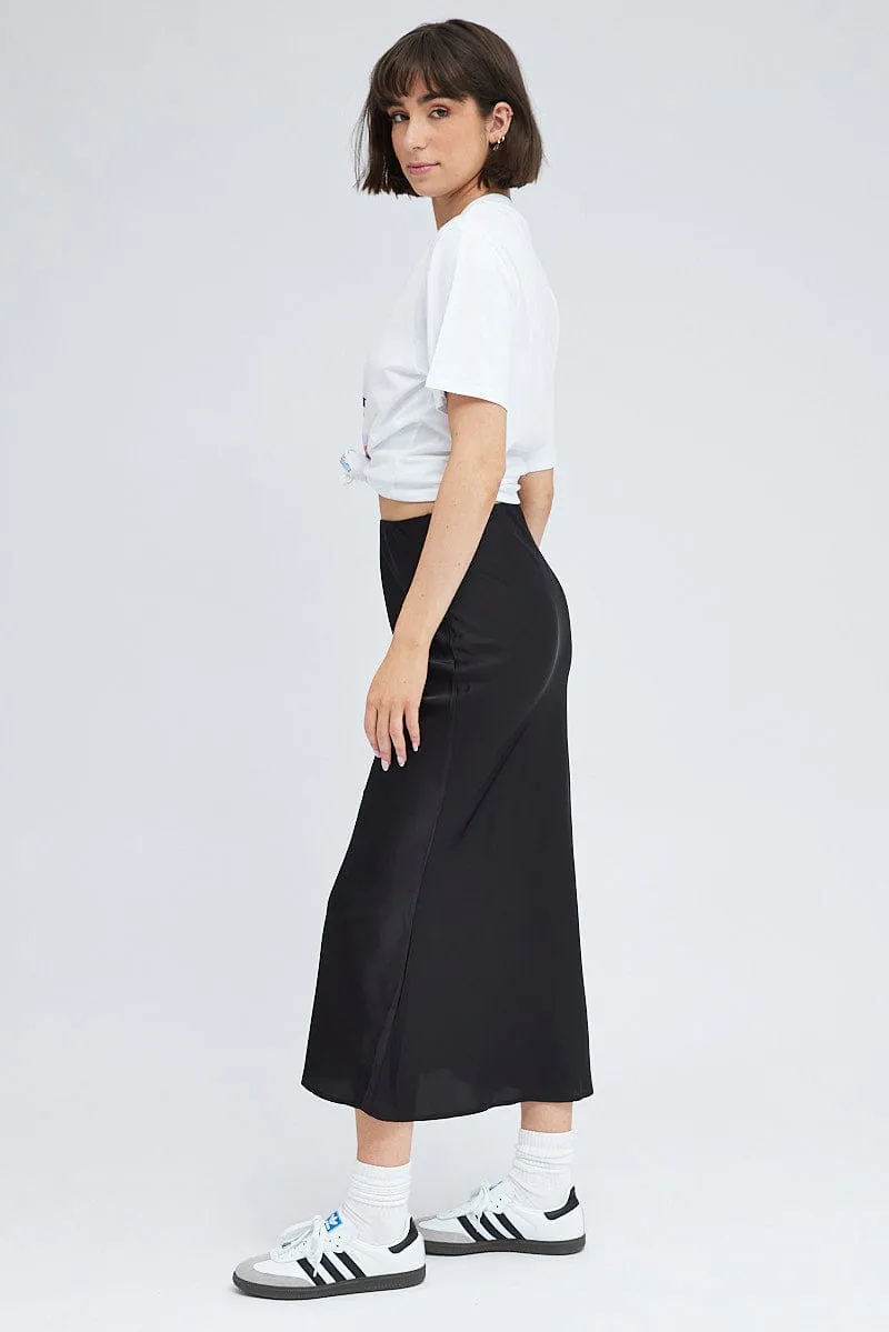 Black Slip Skirt Maxi Satin