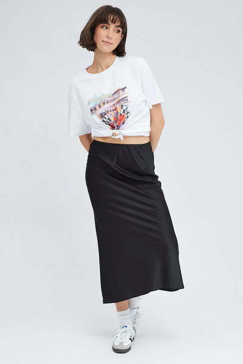 Black Slip Skirt Maxi Satin