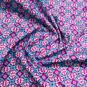 Blue & Pink Geometerical Print Cotton Fabric