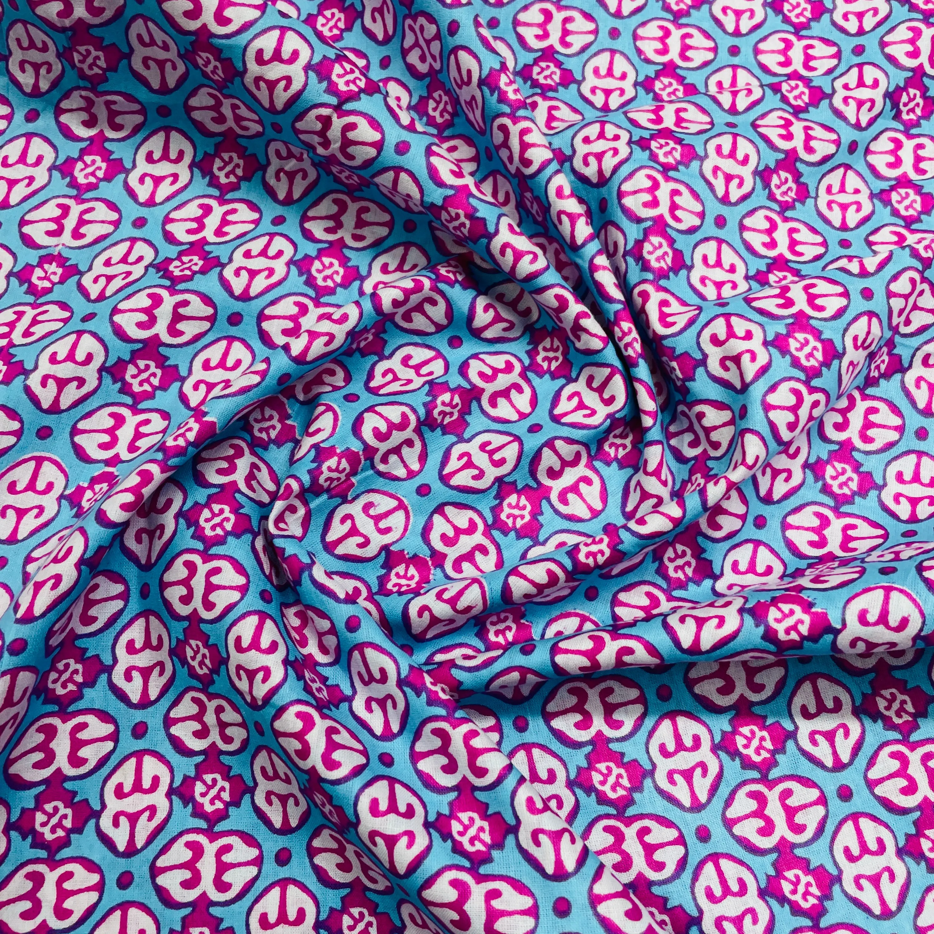 Blue & Pink Geometerical Print Cotton Fabric