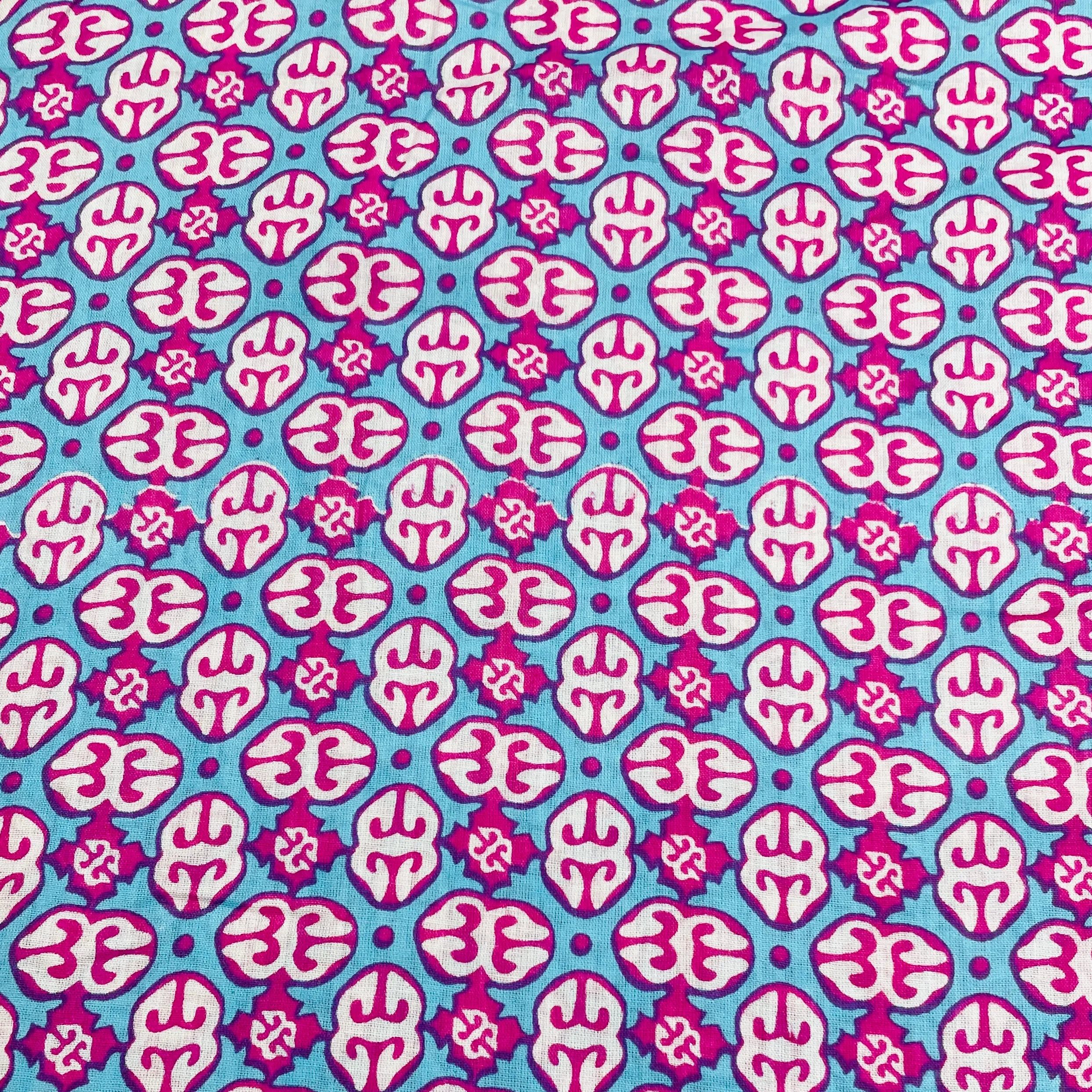 Blue & Pink Geometerical Print Cotton Fabric